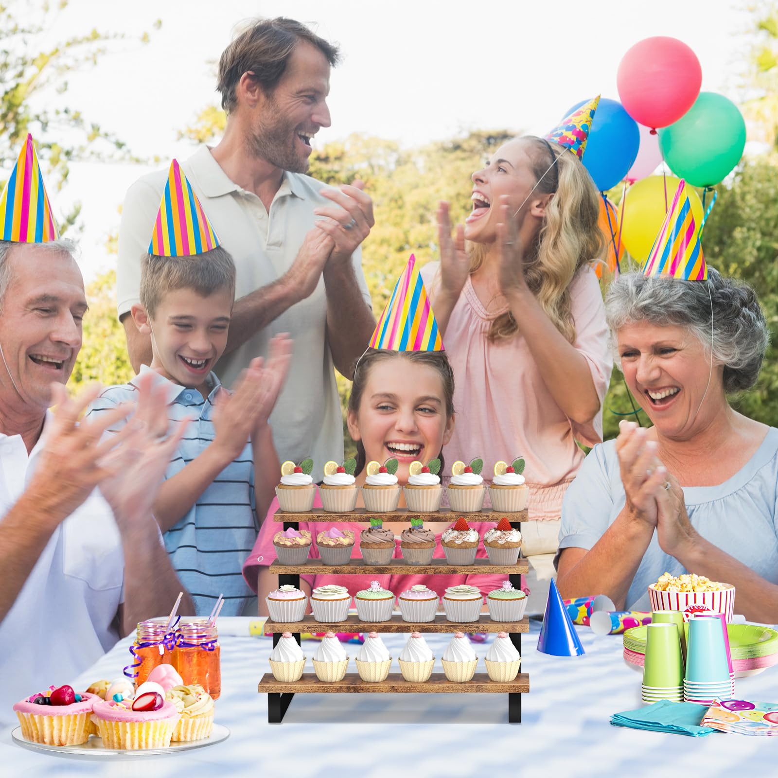 ELITEROO Cupcake-Präsentationsständer, 4 Etagen, Dessertständer aus Holz, Keks-Leckerli-Ständer für Dessert-Tisch-Set, Lebensmittel-Display-Risers für Party, Hochzeit, Dekoration, Geburtstag