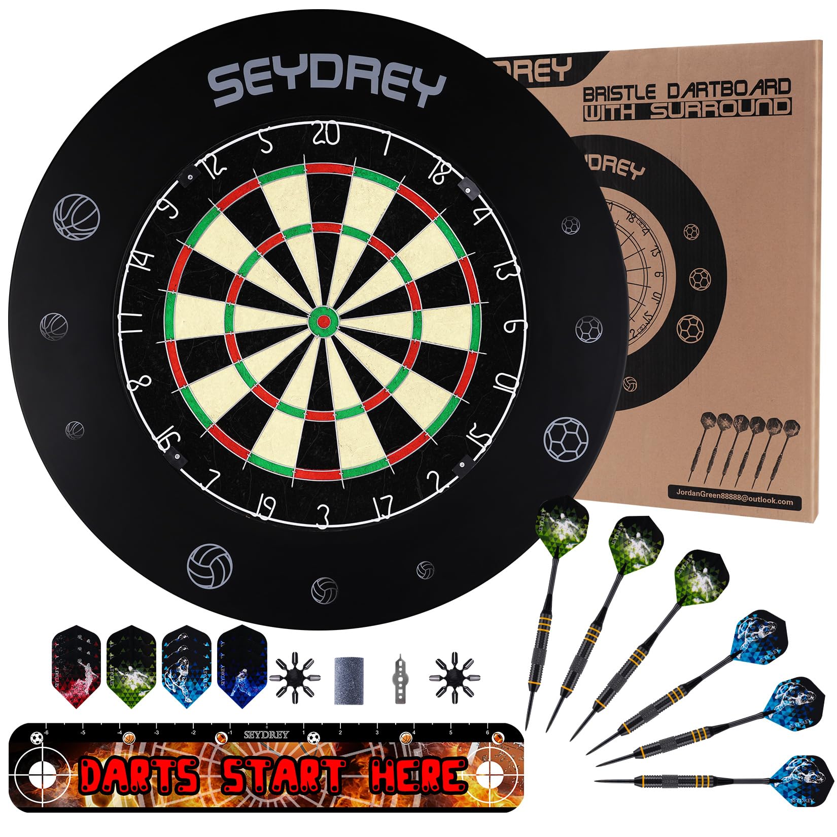 Dartscheibe Kork mit PU Schutzring,Dartscheibe Steeldart mit Schutzring Steeldartscheibe Profi mit Pfeilen 6 Dartpfeile