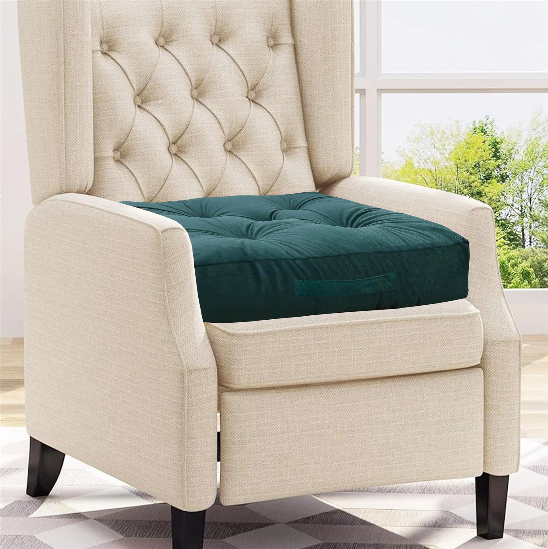 Roseley Dark Green Armchair Booster Seat 50cm Large Seating Cushion For Armchair Sofa Floor Square Seat Pad Firm Support Faux Suede Cover Post Operative/Pregnancy Support