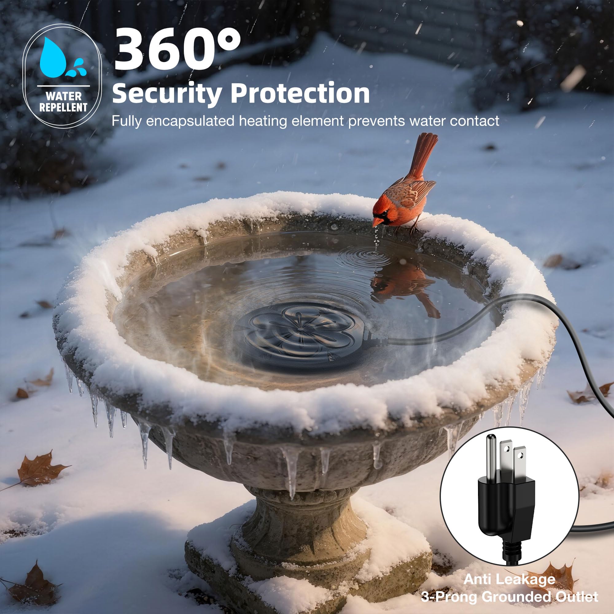 Vogeltränke Heizung Outdoor im Winter, 110 W Vogeltränke Warmwasserbereiter, vollständig abgedecktes Aluminium, Vogeltränke Teichentfroster mit Steuerung
