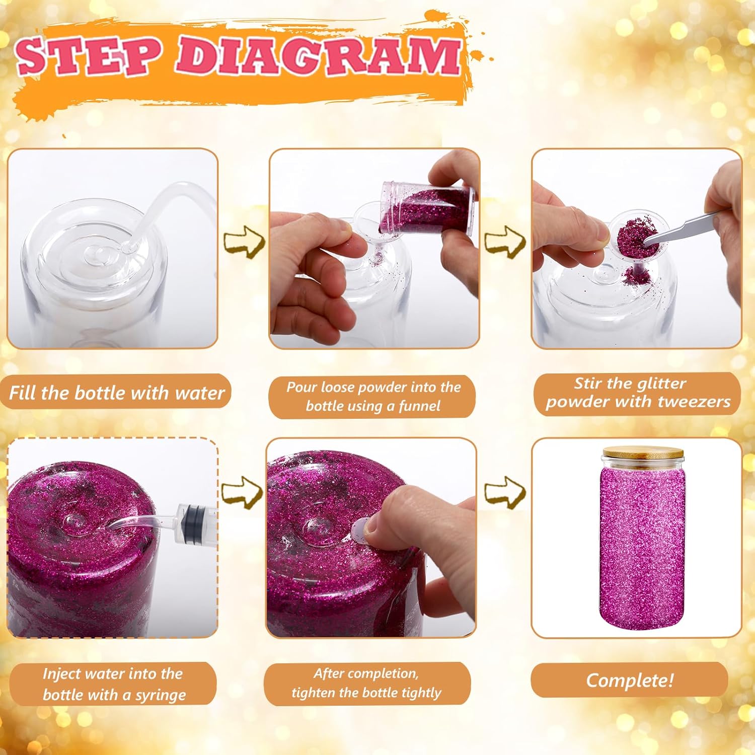 Sel Natural Snow Globe Tumbler Supplies for Glitter Kit DIY Glass Cup Gift,16oz Pre Drilled Double Wall Snow Globe Cup, Plastic Clear Tumblers with Squeeze Bottle Funnel Tweezer Bent Syringe (4) - Image 5