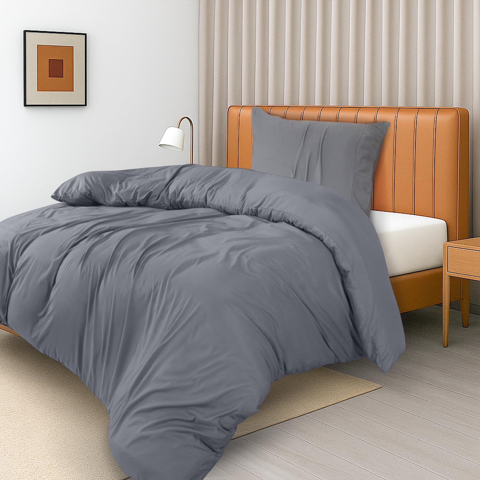 Utopia Bedding Funda Nórdica Cama 90 - Juego de Funda Nórdica de Microfibra Poliéster 135x200 cm y 1 Funda de Almohada con Dobladillo Plisado 80x80 cm (Gris)