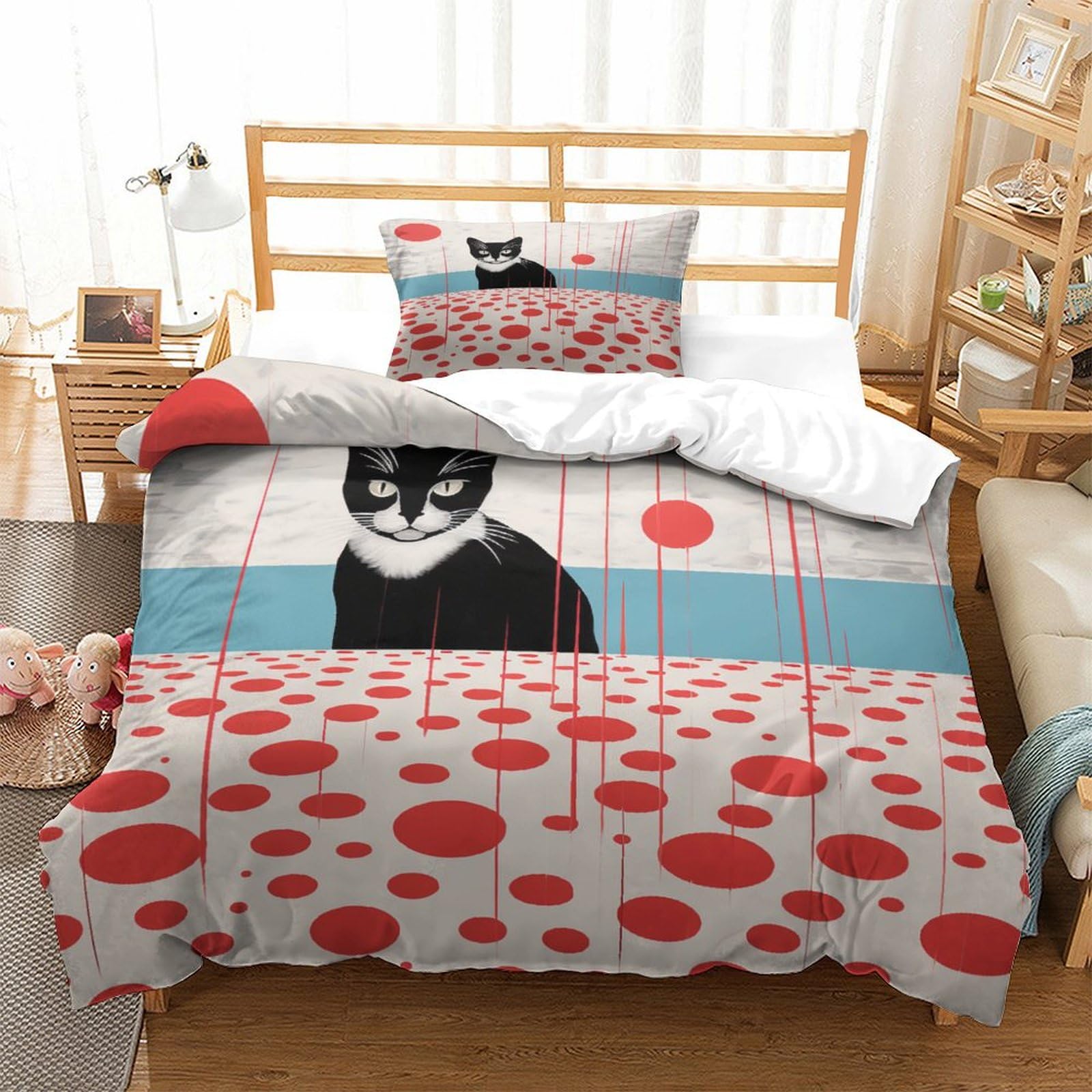 P1S9U7W5Y 3D Printed Artistic Cat Duvet Cover Set 3pcs Microfiber Polka Dot Bedding Set Single