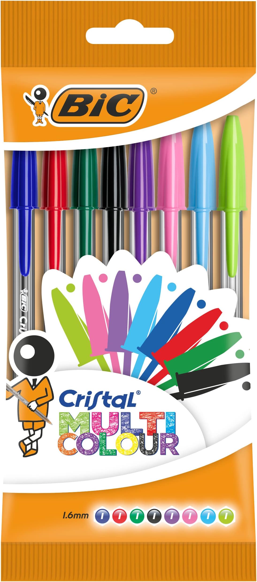 Cristal Ballpoint Pens - Pack of 8 - Assorted Colours (Fashion + Standard) - 1.6 mm Tip with Smooth Writing