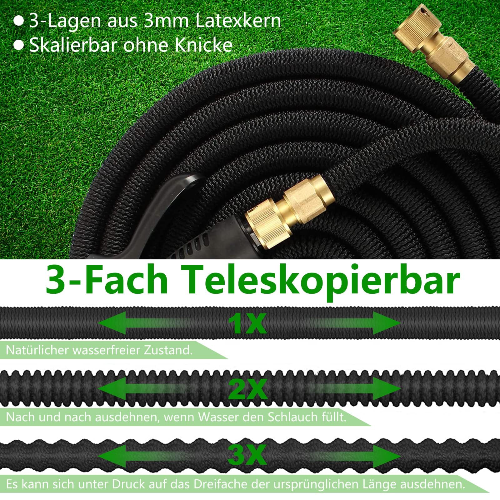 15M/50FT Flexibler Gartenschlauch, Wasserschlauch Dehnbar mit 8 Modi Wassersprühpistole, Adapter für 1/2' 3/4' Zoll und Wandhalterung, Schlauch Flexibel Bewässerung für den Außenbereich - 4