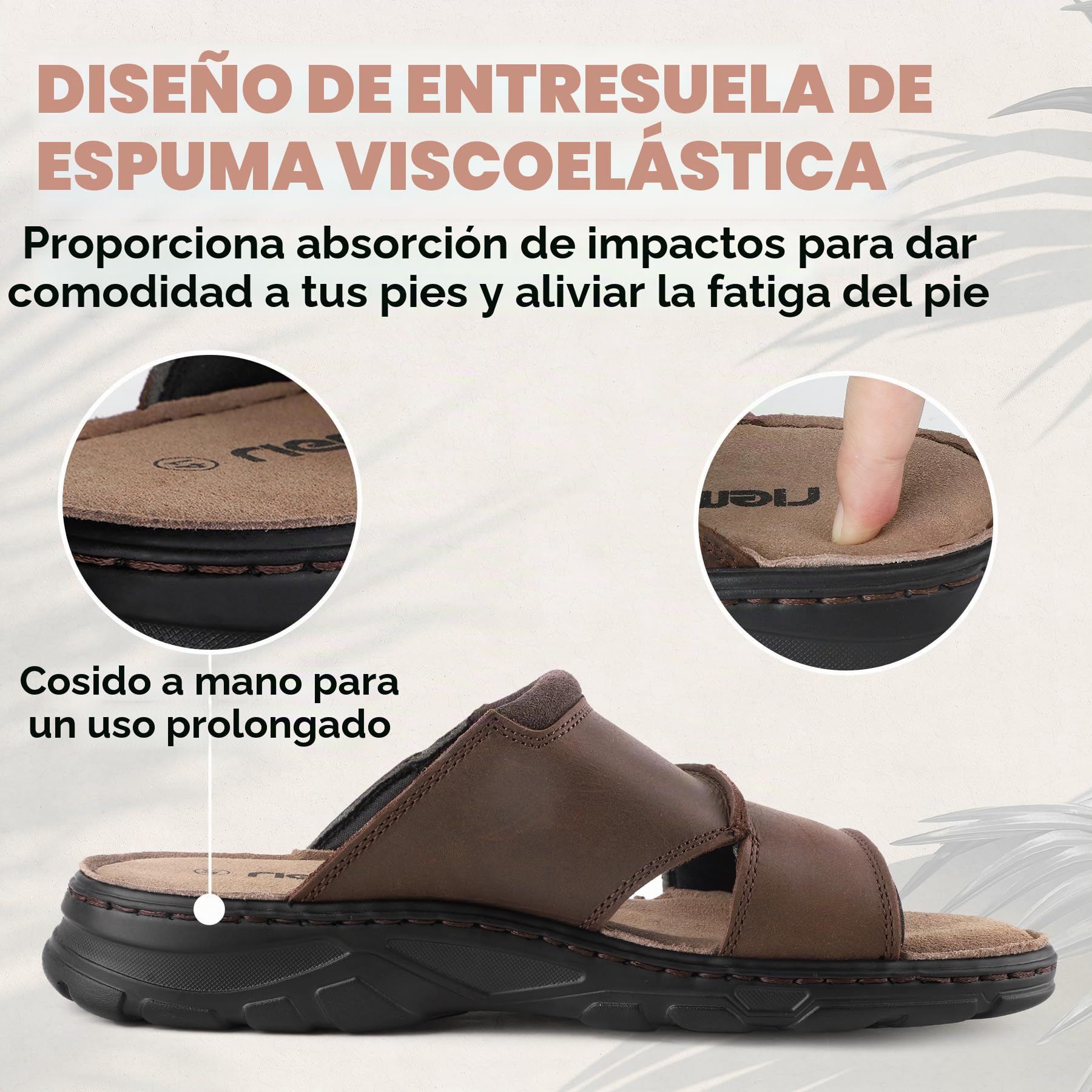 riemot Sandalias Hombre Piel Zuecos de Dedo Abierto con Amortiguación Sandals Ligeras Para Paseos Diarios y Salidas al Aire Libre Zapatos Verano Transpirables Para Pesca Perro y Excursiones 41-47 EU