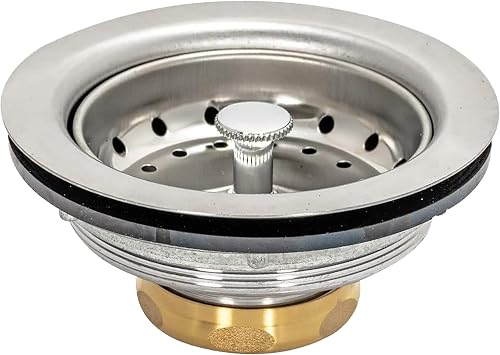 EZ-FLO Kitchen Sink Strainer Fits 3-1/2 Inch Opening, Sink Drain Assembly with Brass Slip-Joint Nut and Fixed-Post Basket, Stainless Steel, 30003