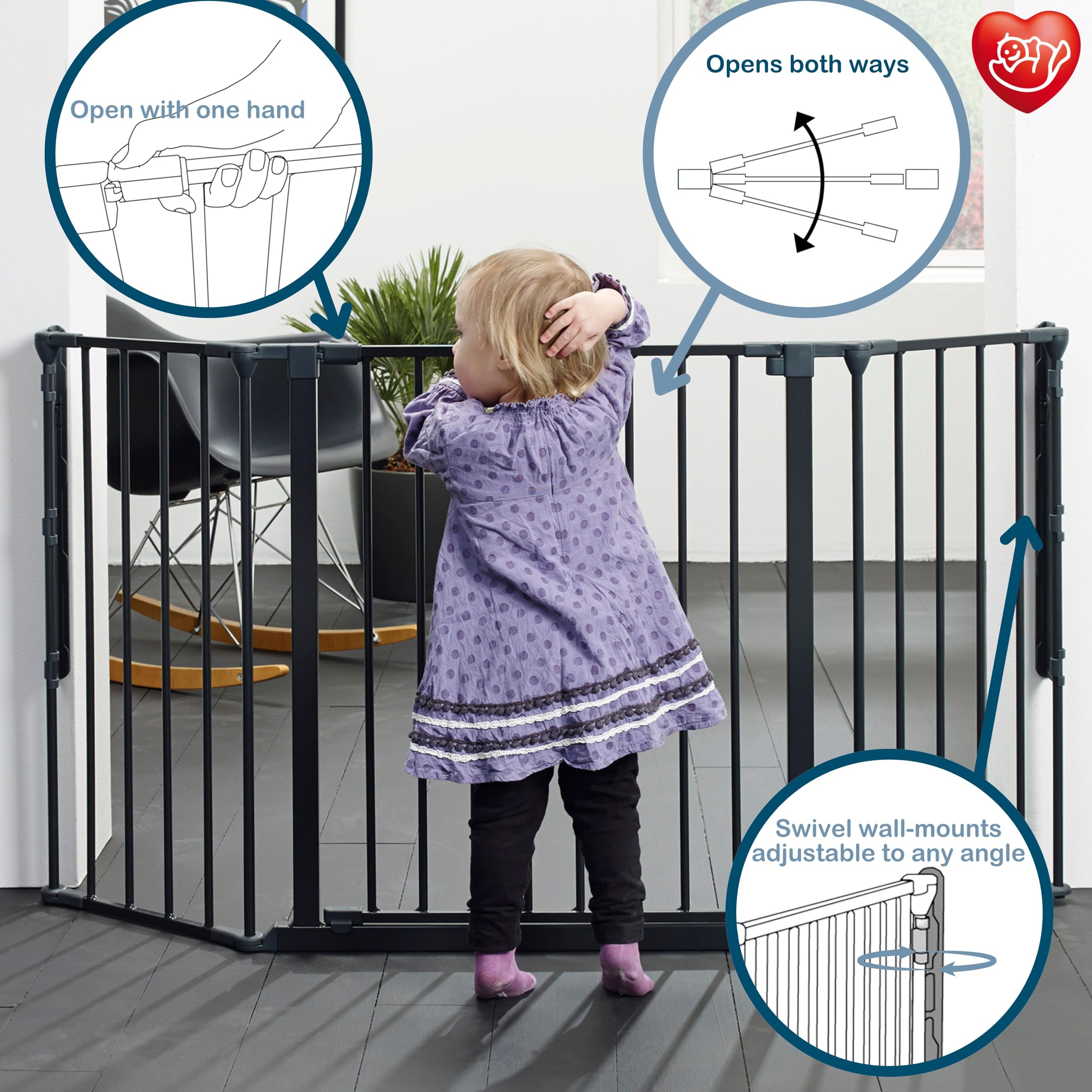 BabyDan Flex M 90-146 cm, bramka schodowa/ścianka działowa, czarna, wyprodukowana w Danii, bramka bezpieczeństwa (bramka dla zwierząt domowych, bramka dla psów/kojec dla psów)