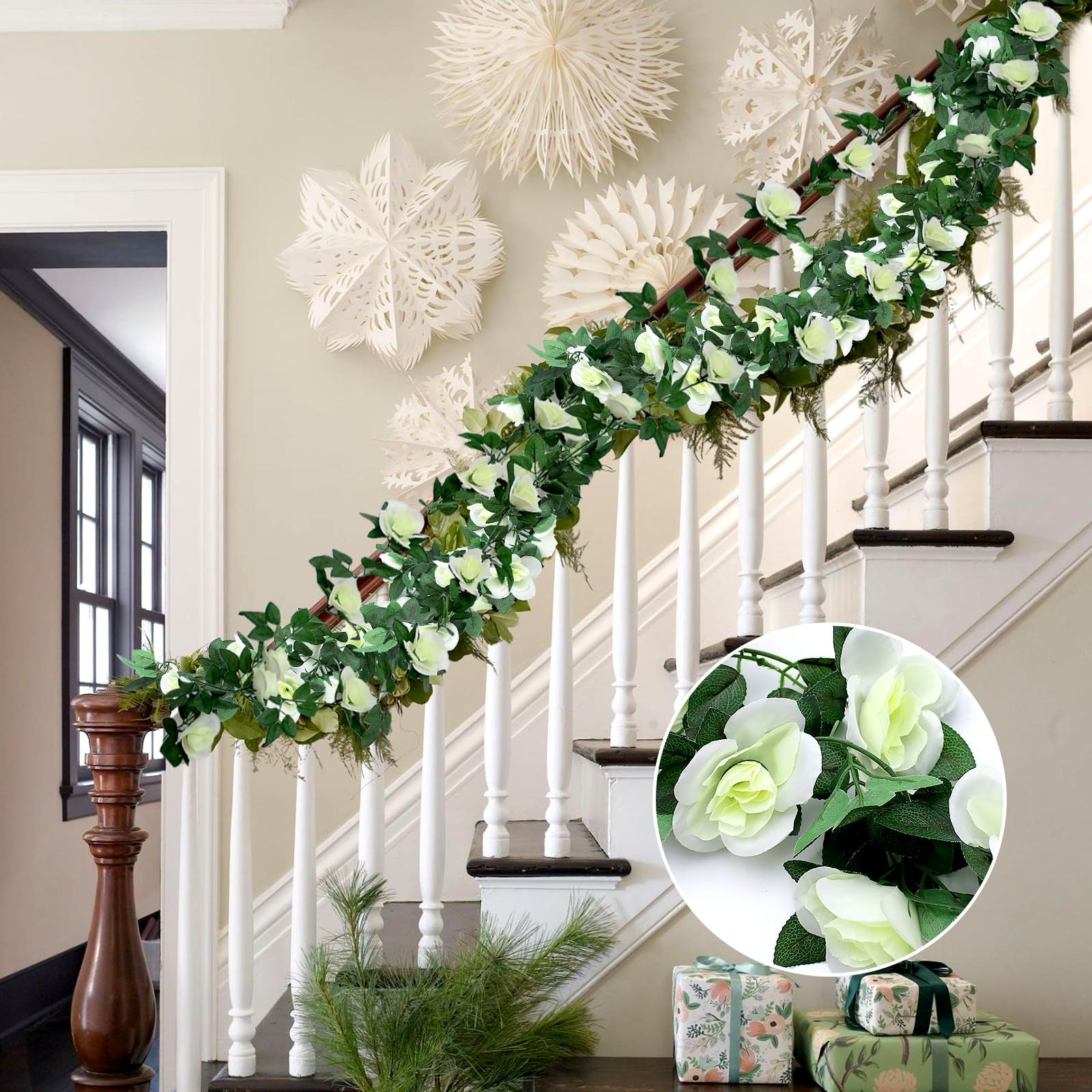Kaiyaner Ghirlanda di Rosa Artificiali 4 Pezzi Ghirlanda Fiori Finti per Decoraz