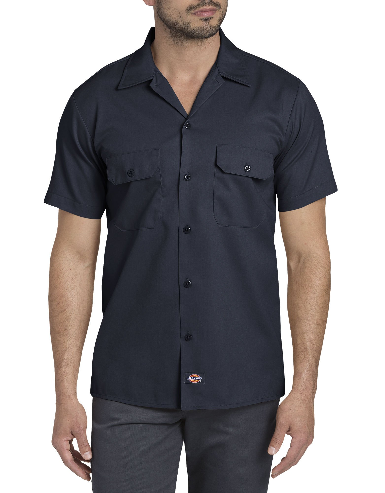 Dickies Mens Flex Slim Fit Short Sleeve Twill Work Shirt, XXL, Dark Navy