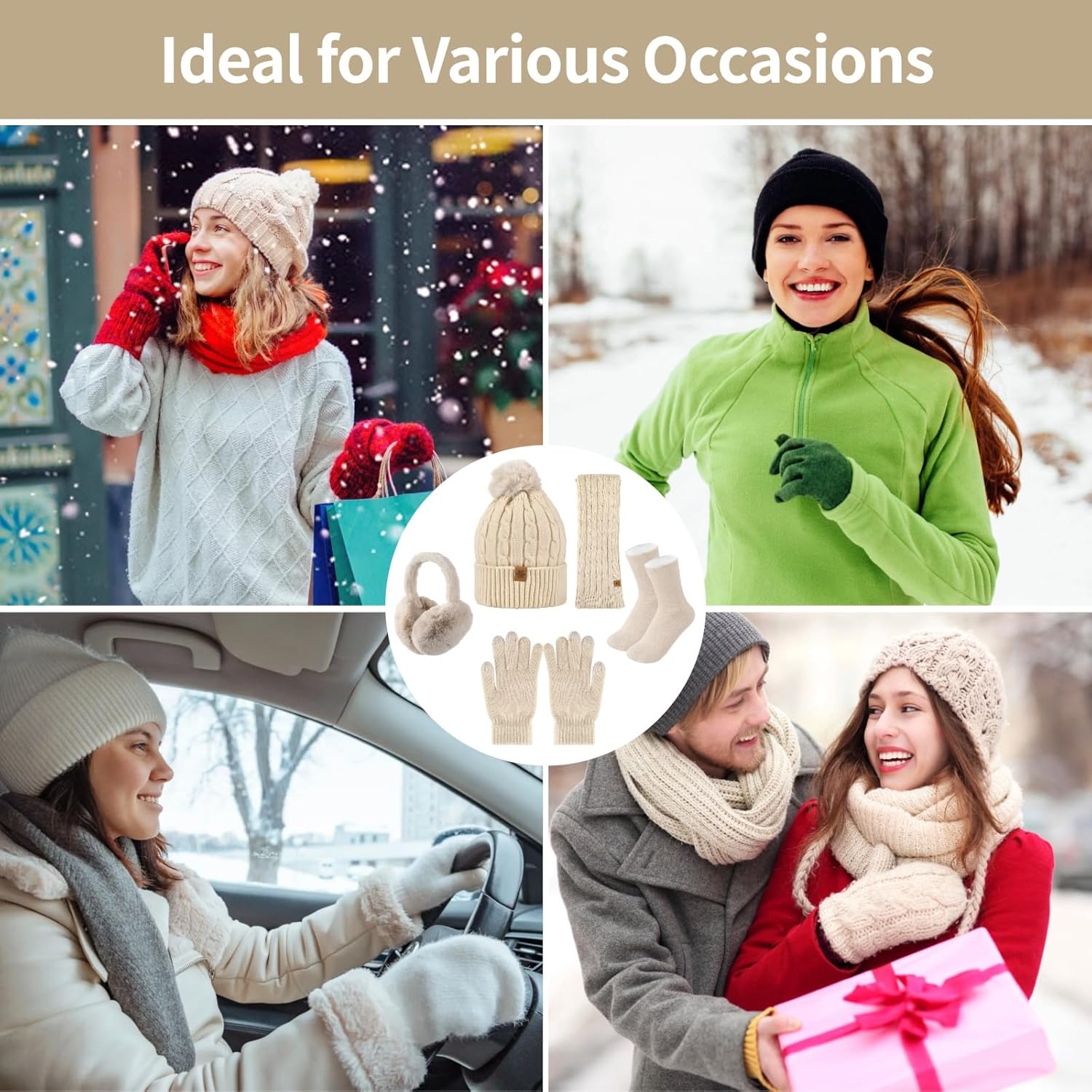 Winter Hat Scarf Gloves Set for Women, Beanie and Scarf Gloves Set Winter Gifts for Unisex Adult - Image 7