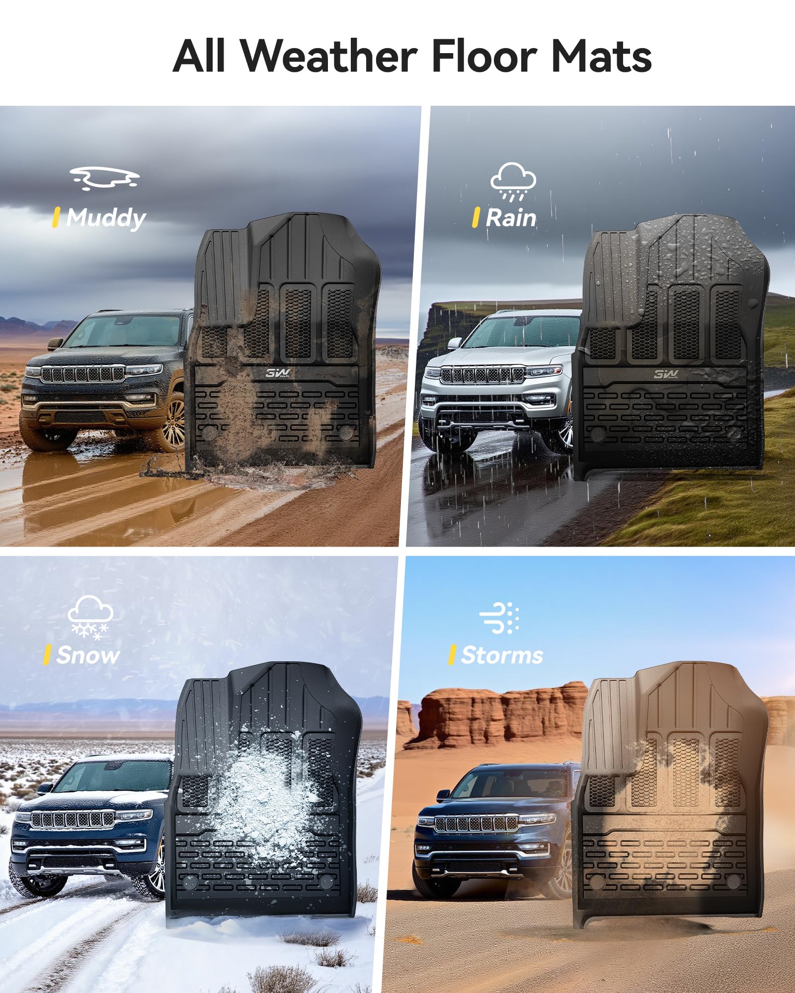 3W Floor Mats Cargo Liner Fit for Jeep Grand Wagoneer Wagoneer 2022-2025 7 seat Not Fit for L — view 6