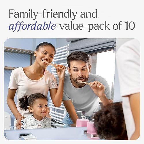 Miniatura 7 de Cepillos de dientes de bambú con cerdas medianas, 10 unidades, sin BPA, cepillos de dientes de cerdas medianas para adultos, ecológicos, cepillo de