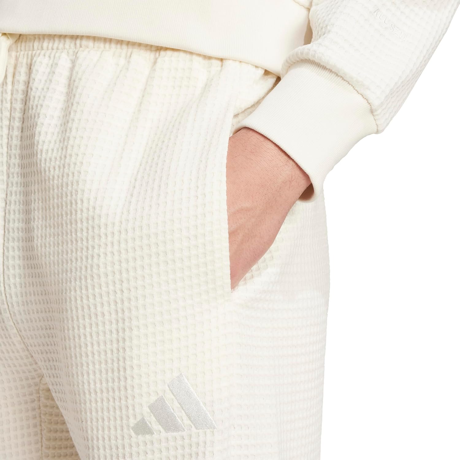 Adidas Mens All Szn Waffle-Knit Loose Open Hem Pants - Image 4