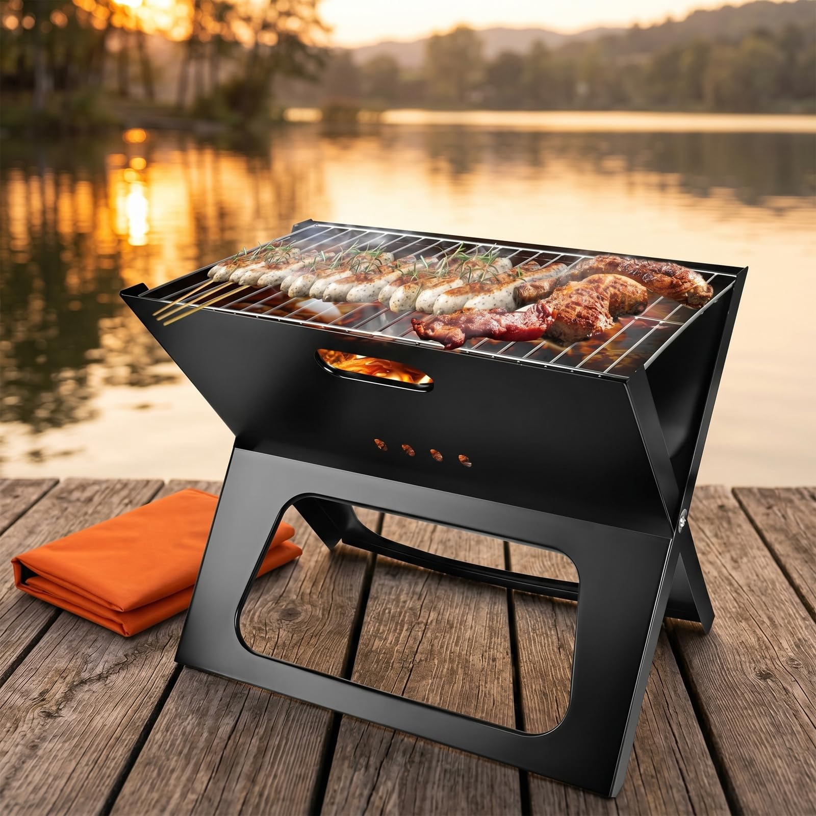 Przenośny grill na węgiel drzewny na kemping, grill, piknik i gotowanie na świeżym powietrzu - wytrzymały grill przy ognisku