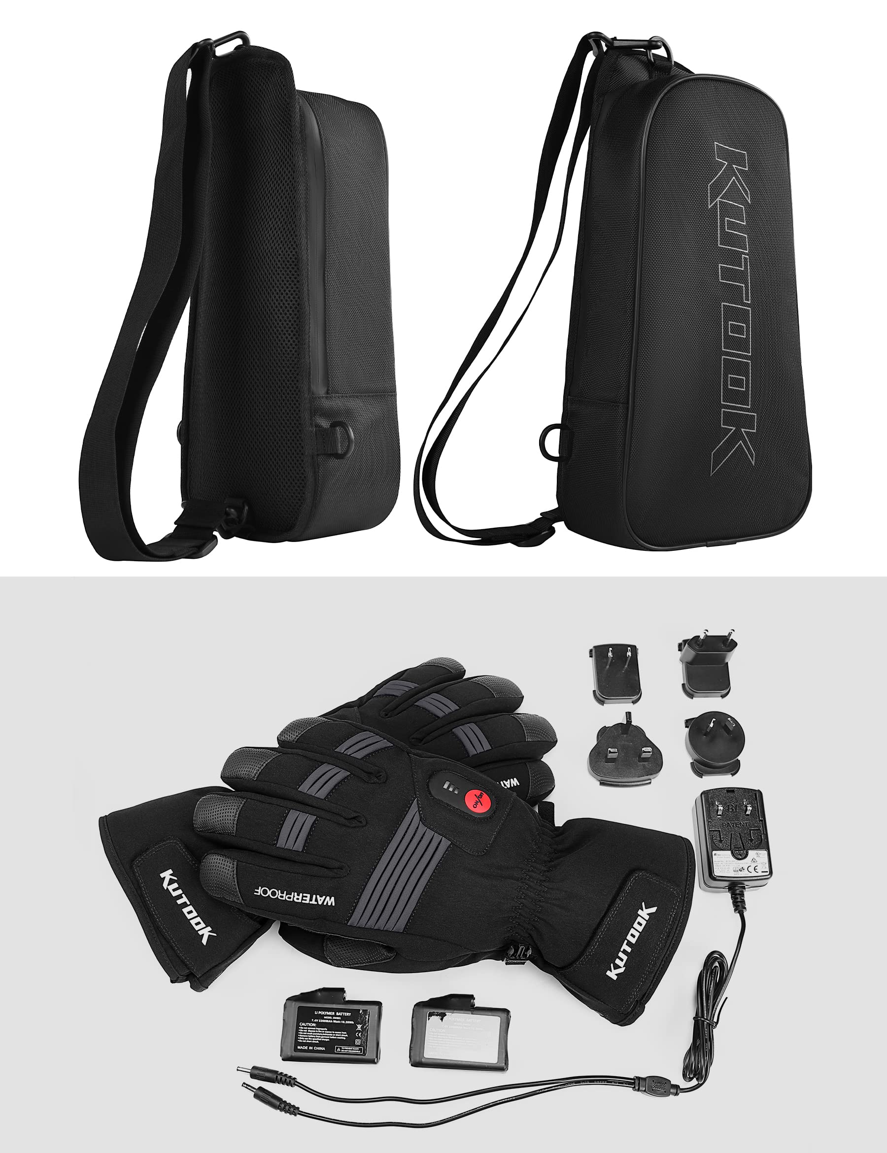 KUTOOK Beheizbare Handschuhe Wasserdicht Motorradhandschuhe Winter Skihandschuhe Schwarz 2.5-5 Stunden