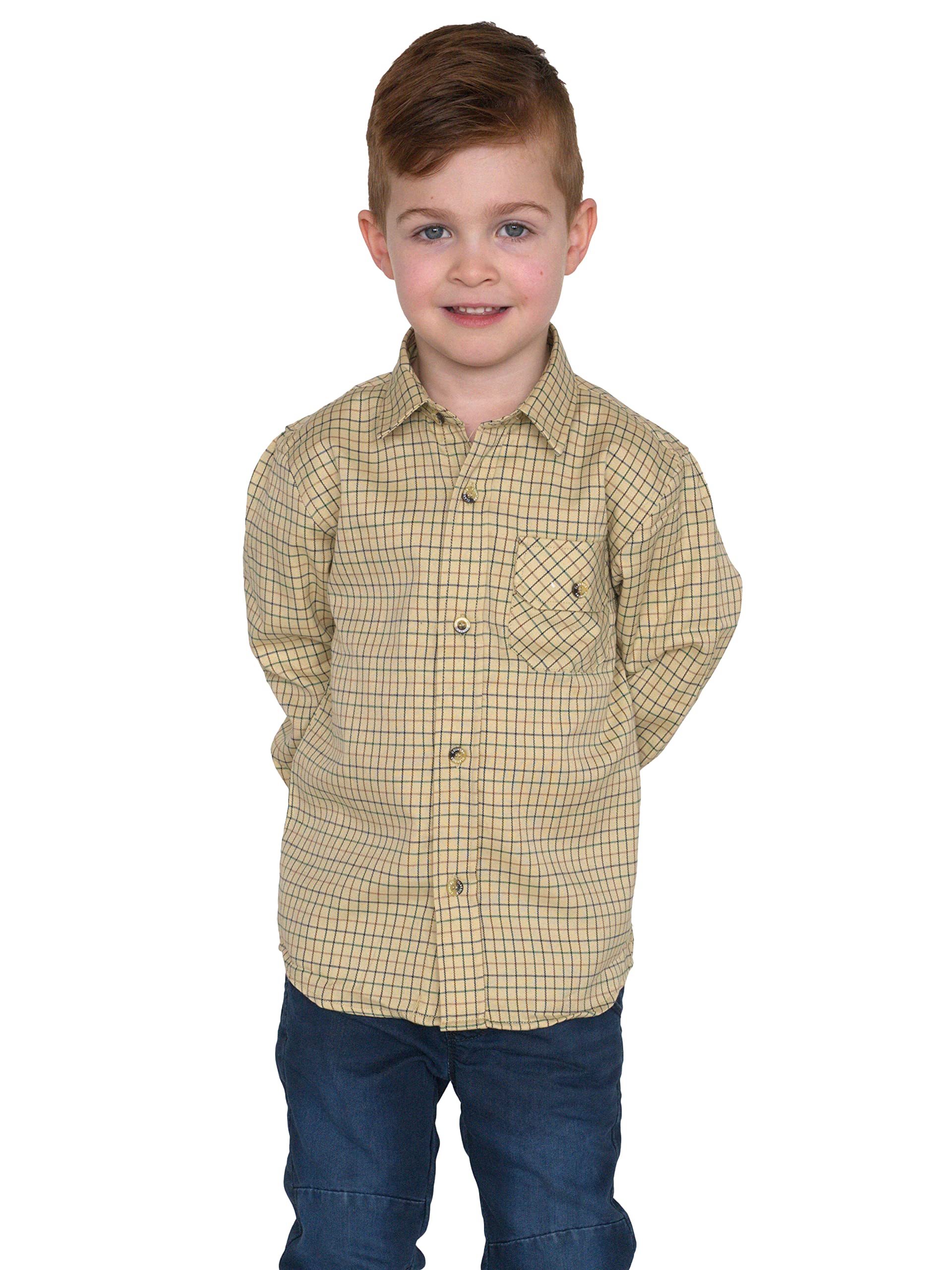 Country Classics Cartmel-Beige Kids Long Sleeve Check Shirts - 13-14Yrs