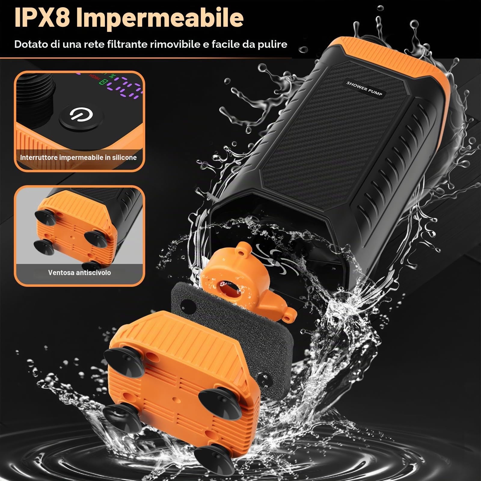 Uplayteck Doccia Campeggio, 8000mAh Doccia Portatile con Impermeabile IPX8, USB Doccia da Campeggio Ricaricabile con Display Digitale Intelligente per Spiaggia, Auto, Giardino, Escursionismo, Animali