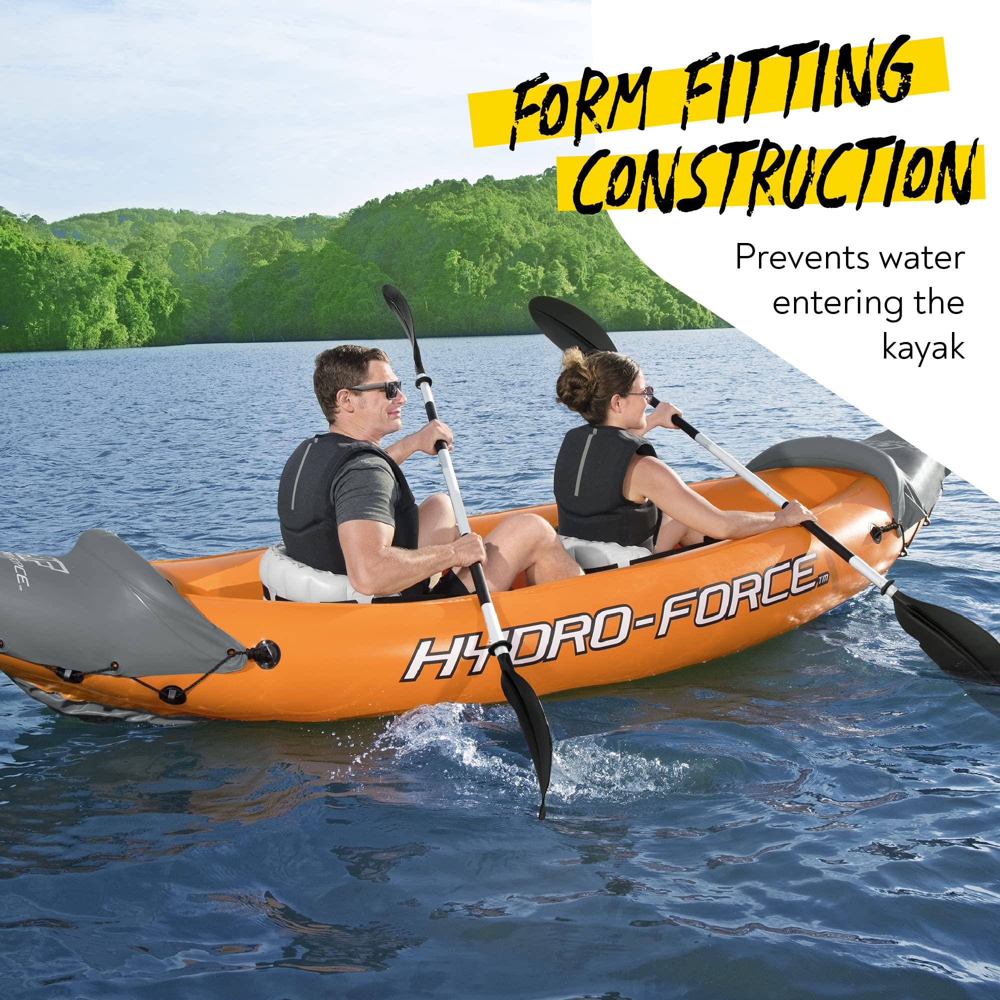 Hydro-Force Rapid Kayak Gonflable pour 2 Personnes avec sièges, Dossier, pagaies, Pompe à Main et Sac de Transport, Orange
