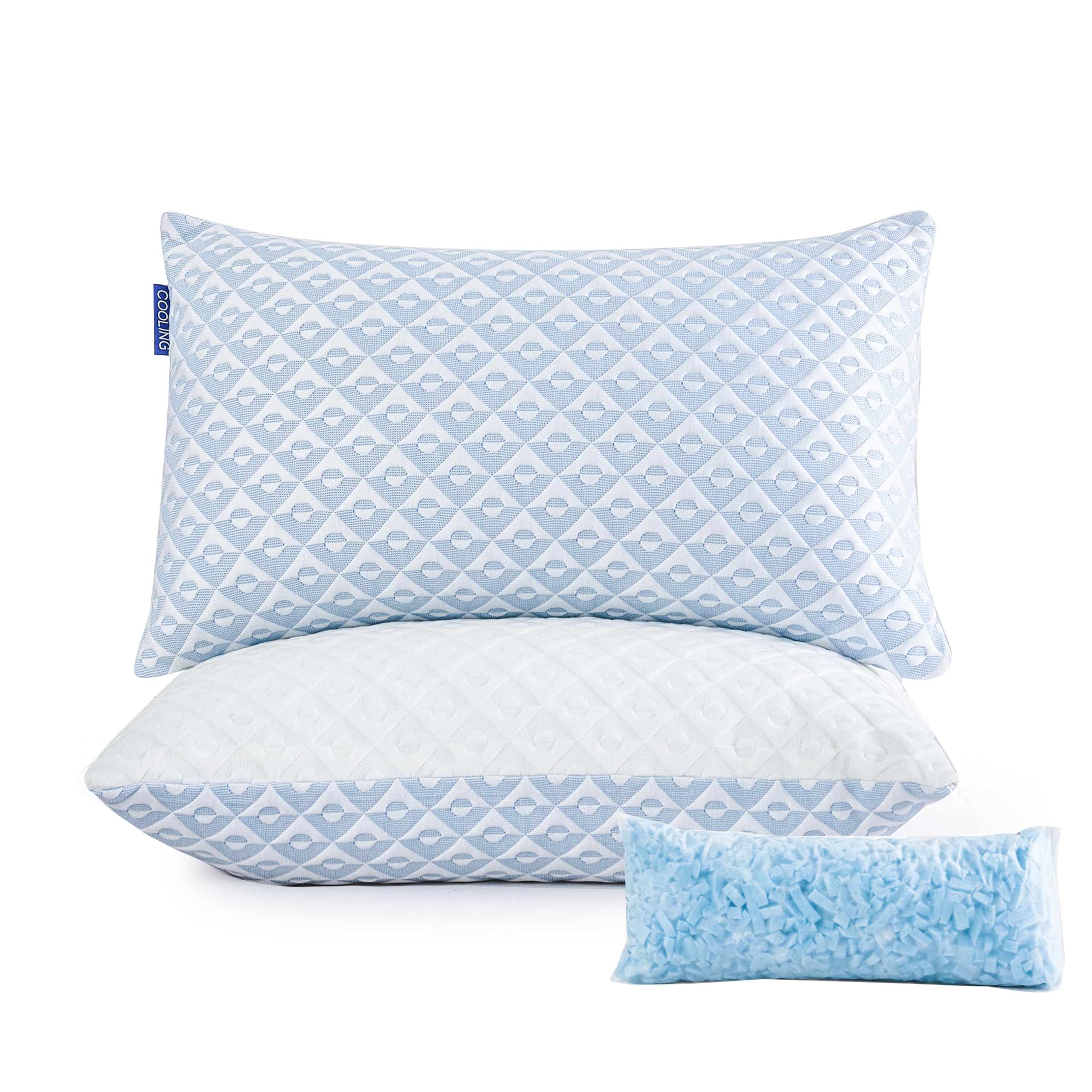 IntoipushCooling Bed Pillows for Sleeping - Memory Foam Pillows 2 Pack Queen Size Firm Pillow for Side and Back Sleepers with Adjustable Gel Shredded Extra Fill &Cooling Removable Cover