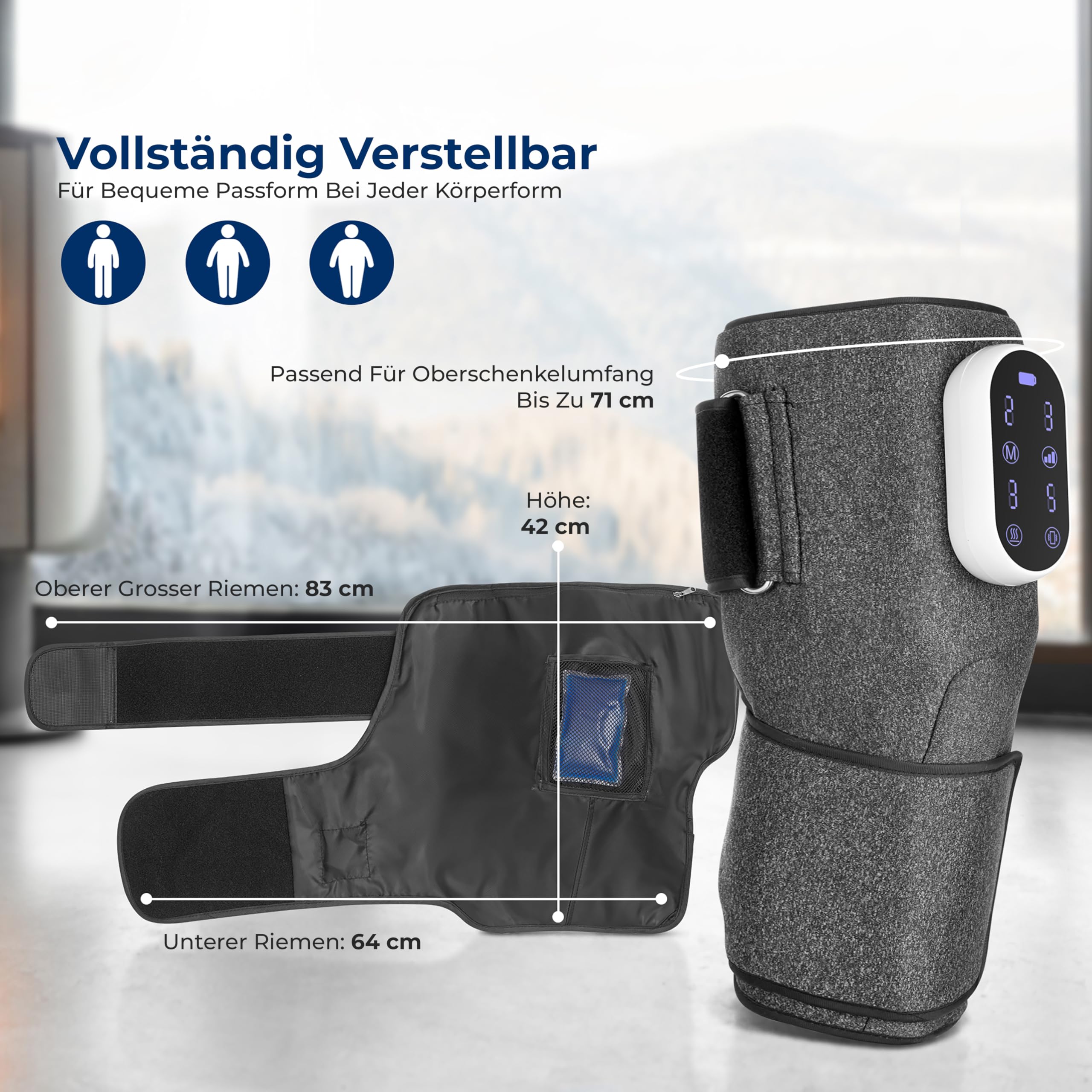 SereneLife Knie-Massagegerät – Kabellos, 3 Wärmestufen, Luftkompression, 4 Massage-Modi, Kühlpack & Tasche, Für Arthritis, Schwellungen, Steifheit, & Muskelverletzungen, Starker Akku, Geschenkidee
