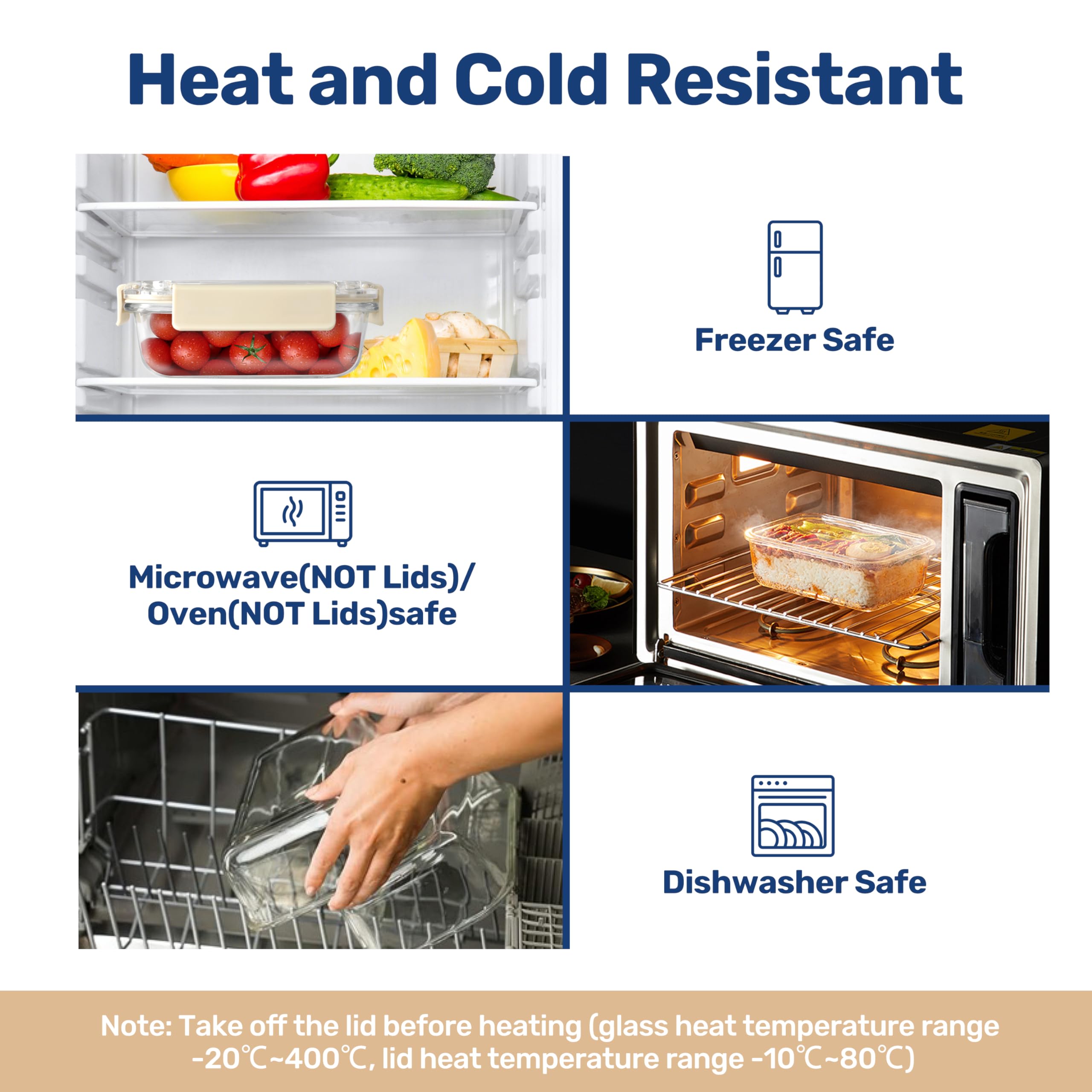 YSSOA All Temp Frischhaltedosen, Glasbehälter mit Deckel, BPA-frei, Lunchboxen, Mikrowelle, Backofen, spülmaschinenfest, BPA-frei, ideal für Mittagessen, Mahlzeitenvorbereitung und Reste, 4 Packungen