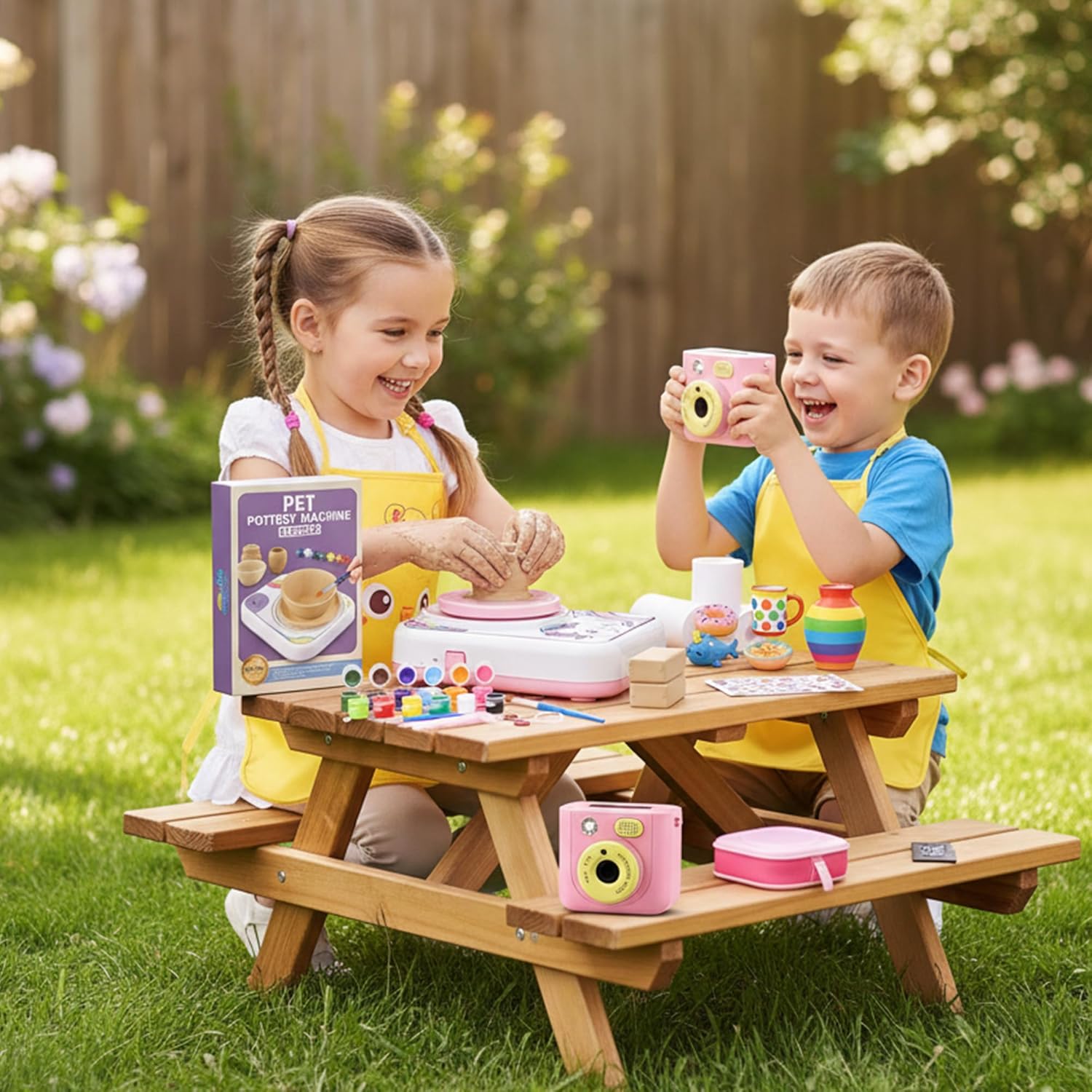 ROHSCE Unicorn Pottery Wheel for Kids + Instant Digital Camera for Kids, 48MP 1080P with Color & B&W Printing, Creative Art & Photography Gift Set for Girls Ages 5-12