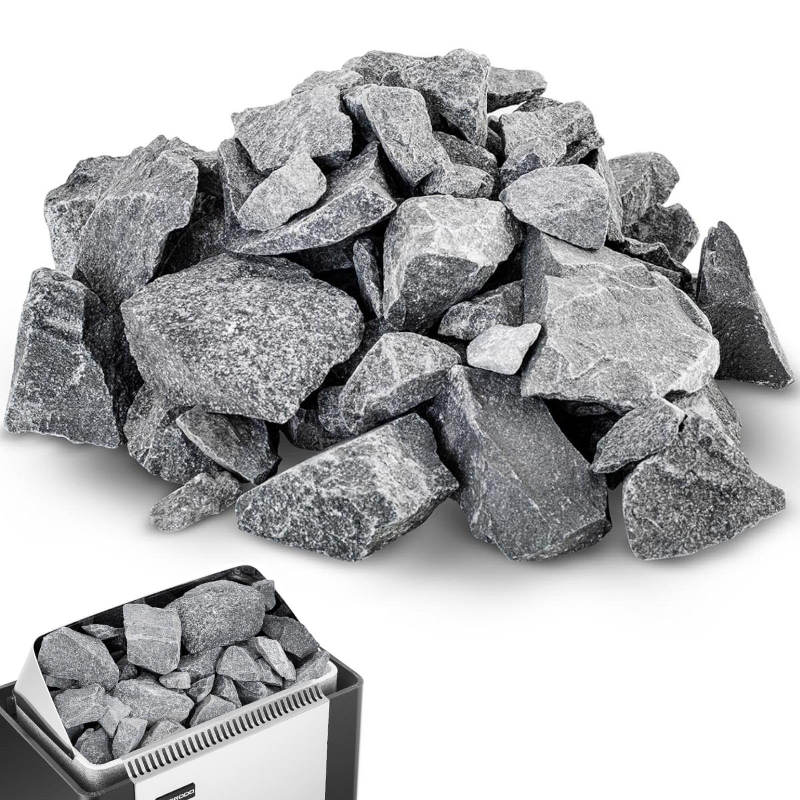 UNI_SAUNA_S01 Saunasteine 13-18 cm Steine für Saunaofen 20 kg Saunaofen Steine