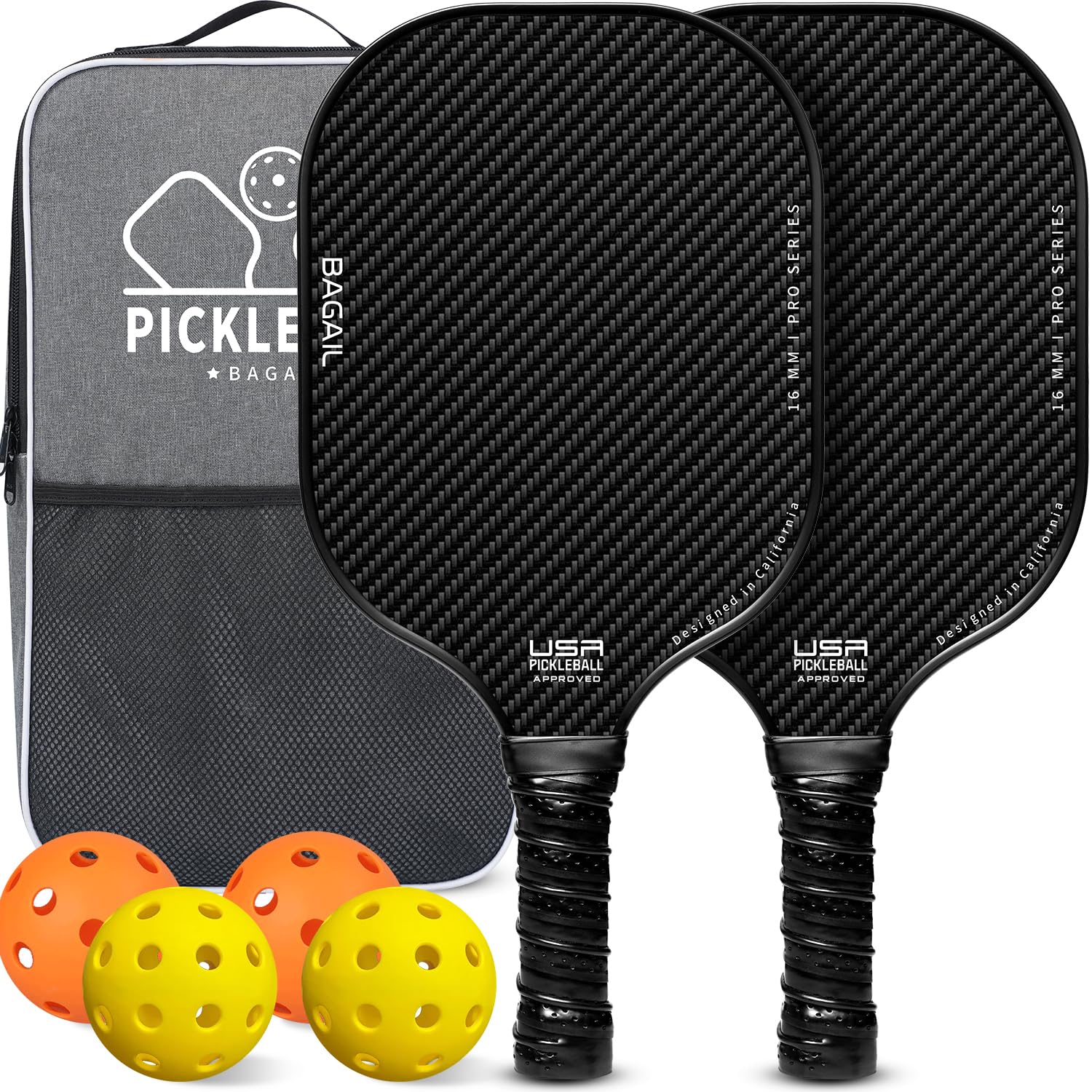 BAGAIL Pickleball Paddles Set, Pickle Ball Rackets with 4 Balls, Light - High Shock Absorption - Ergonomic, Suitable for Indoor and Outdoor Pickleball GamesRecycled Claim Standard 100