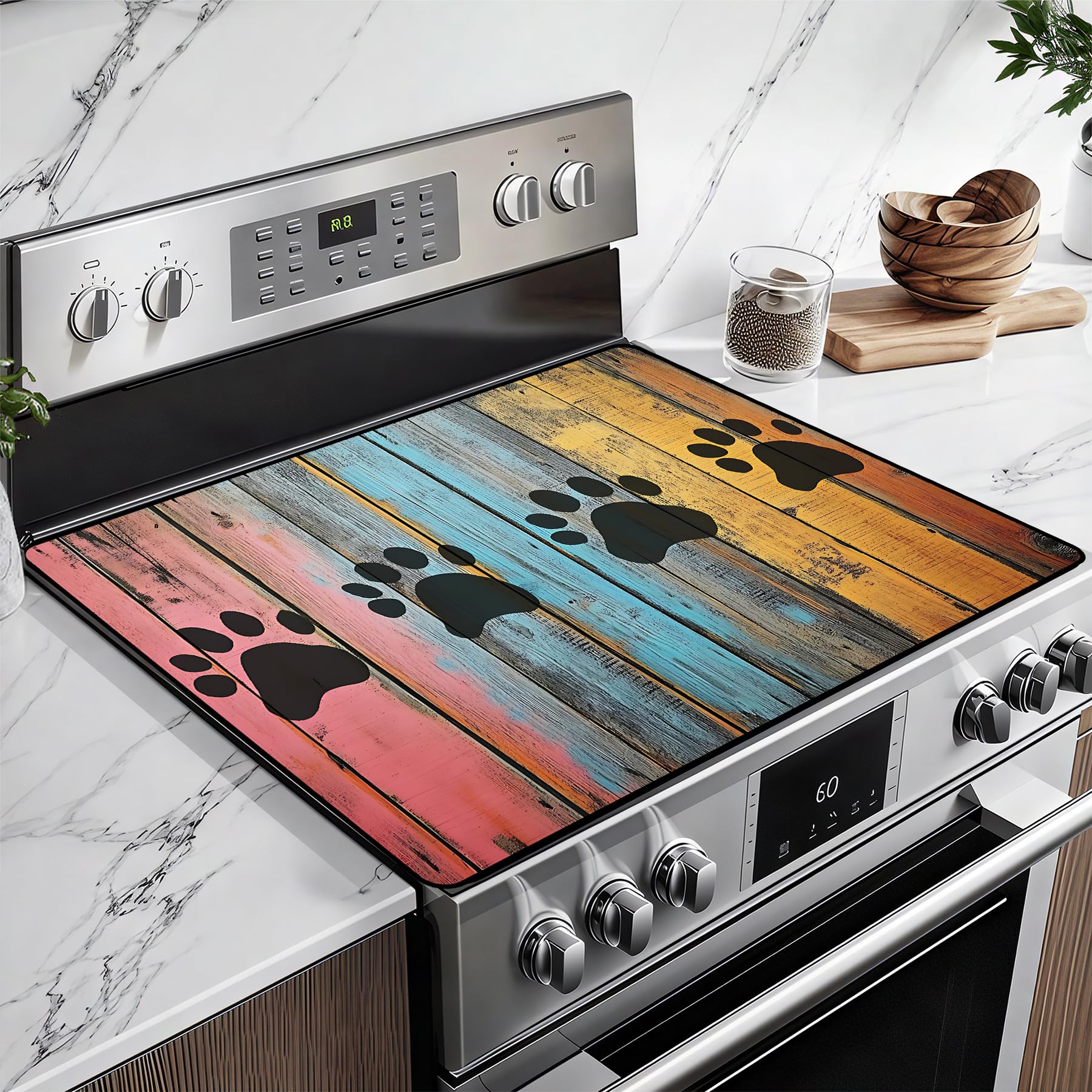 Stove Top Cover for Glass Electric Stove (Dog Paw Print, 28.5"L x 20.5"W)