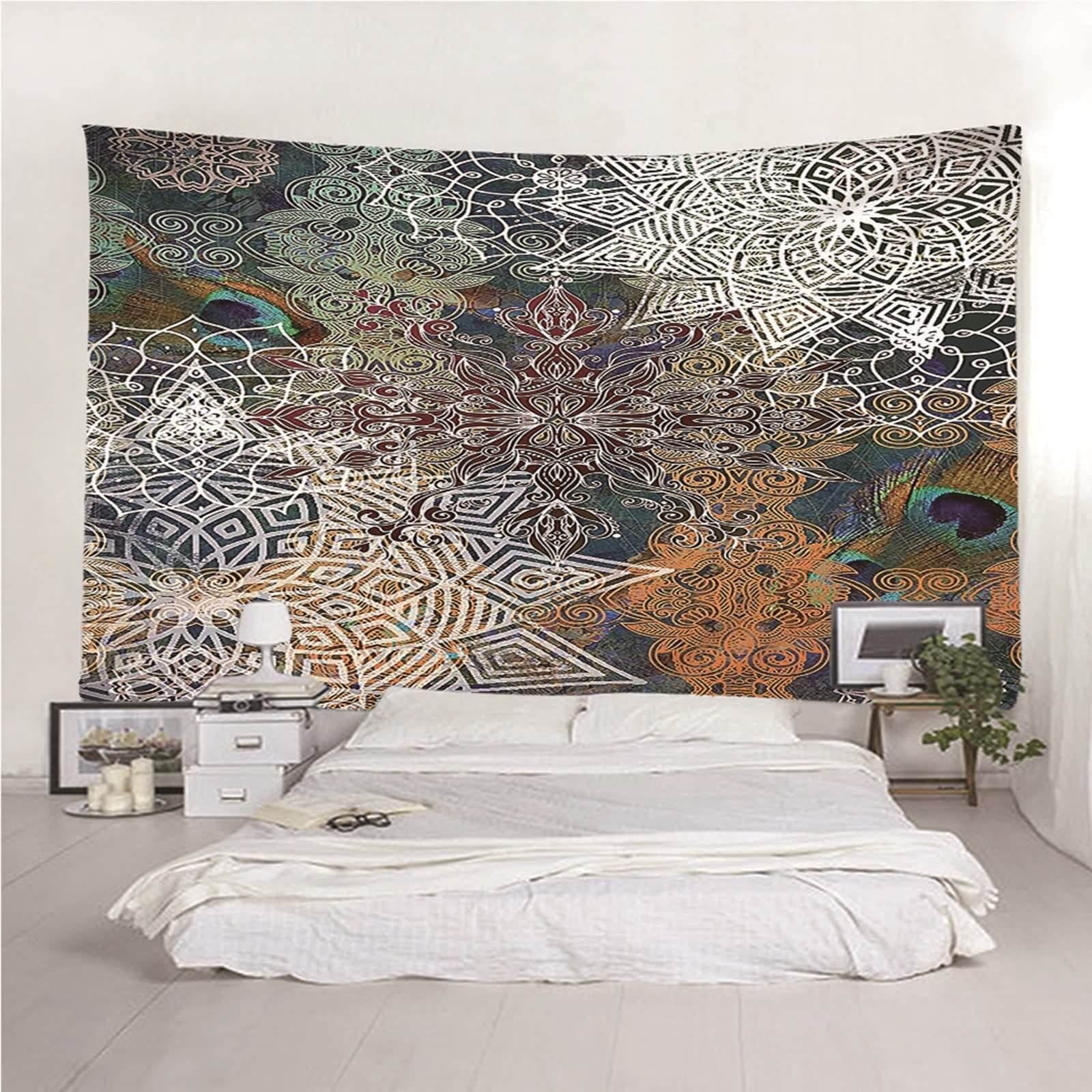 Wandteppich Schlafzimmer Groß, Wandteppich Aesthetic Bunt Indisches Thema Mandala-Muster Wandtuch 350x256cm (138" x 101") Wall Decoration Geschenk