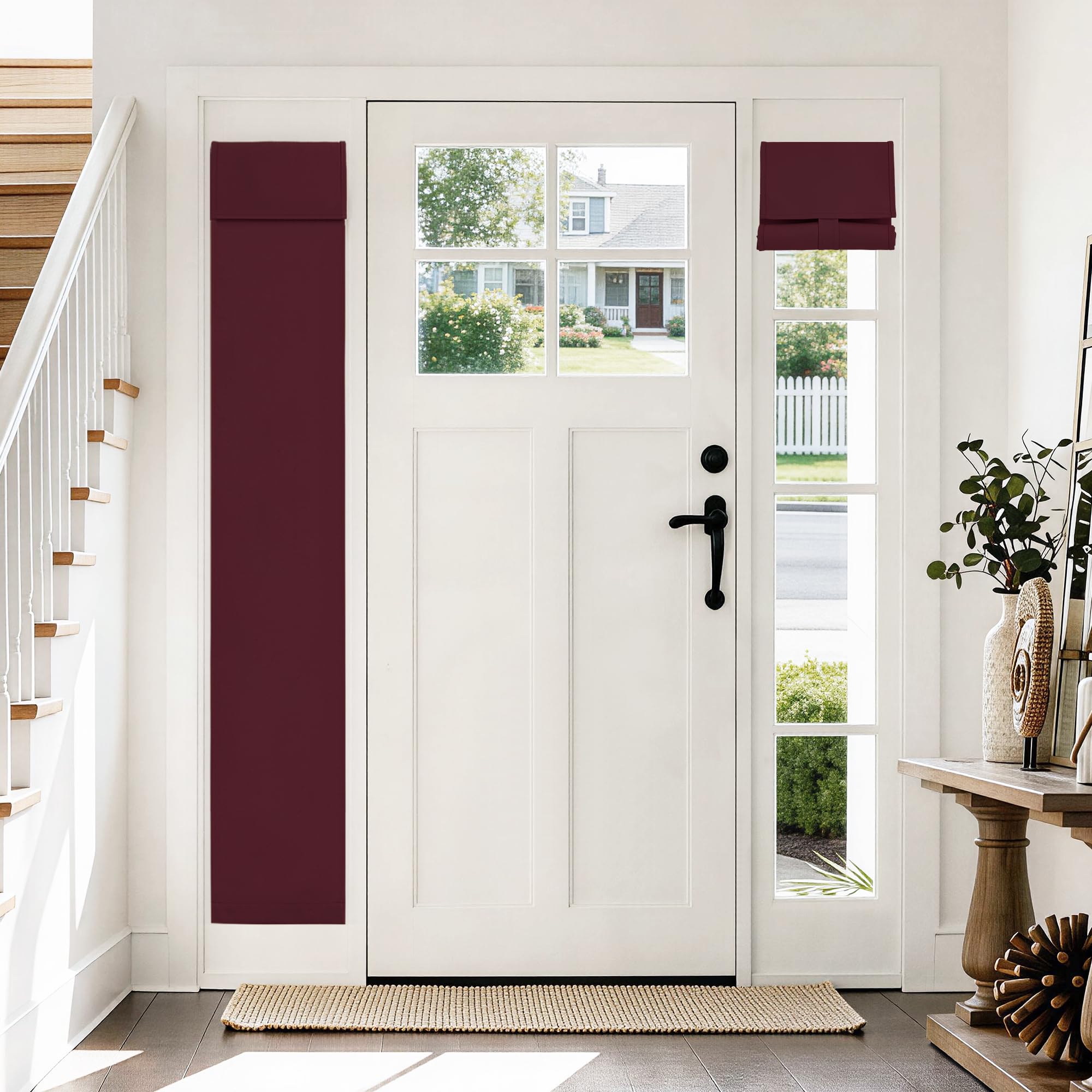 Vatge Side Curtains for Window - Room Darkening Privacy Covering for French Door with Adjustable Straps, 1 Panel, W12 x L70, Burgundy — image 1