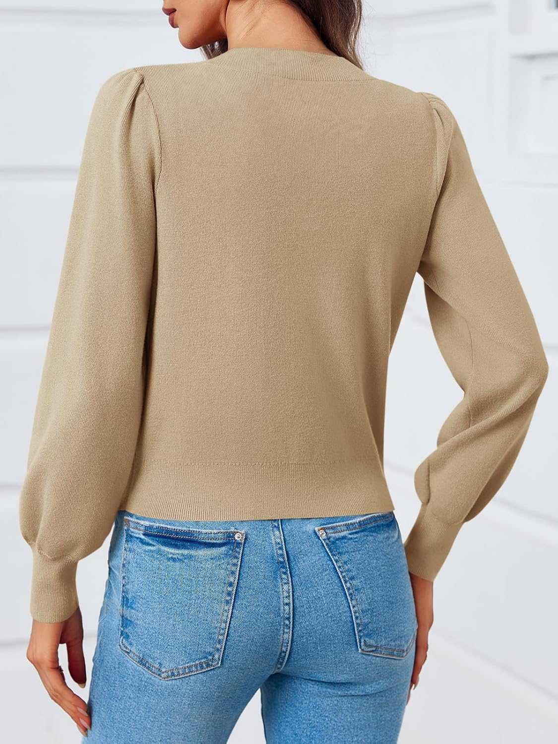 Saodimallsu Womens Bow Button Front Cardigan Sweaters V Neck Cropped Knit Sweater