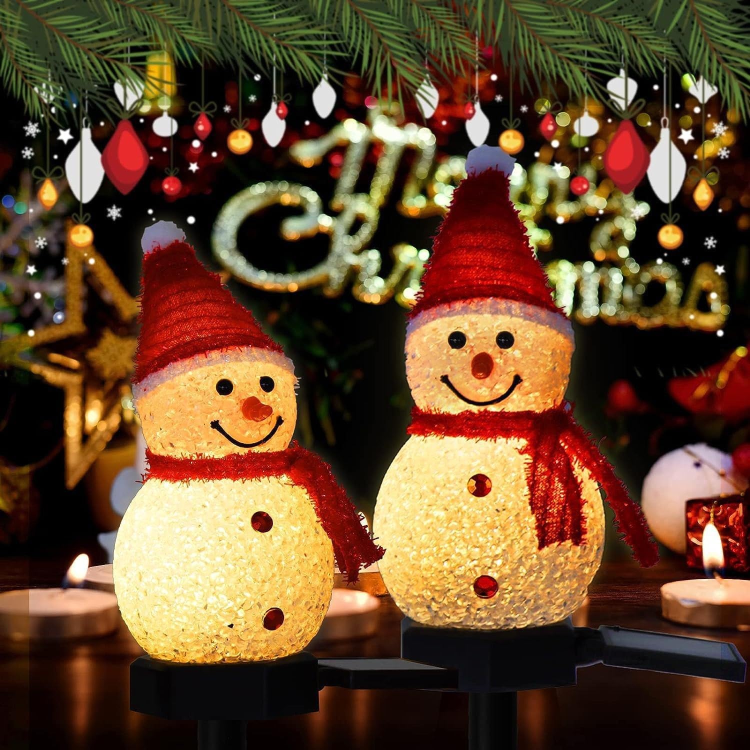 YZYOE 2 Pack LED solar powered rice grains snowman ground plug light,Christmas outdoor atmosphere decorative lamp - Image 4