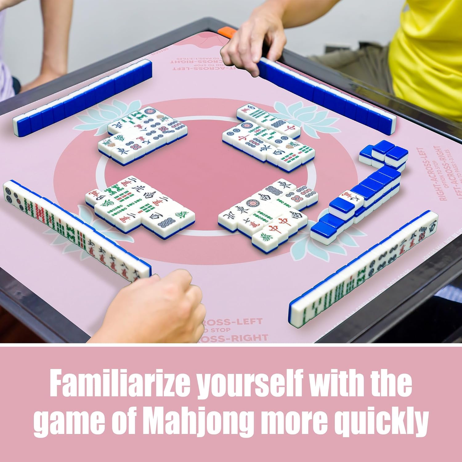 BALAPET Portable Mahjong Mat with Playing Instructions for Learning, Anti Slip Mahjong Mat for Table, Noise Reduction Table Mat Cover for Board & Tile Games, 31.5inx31.5in, Patent Pending(Pink)