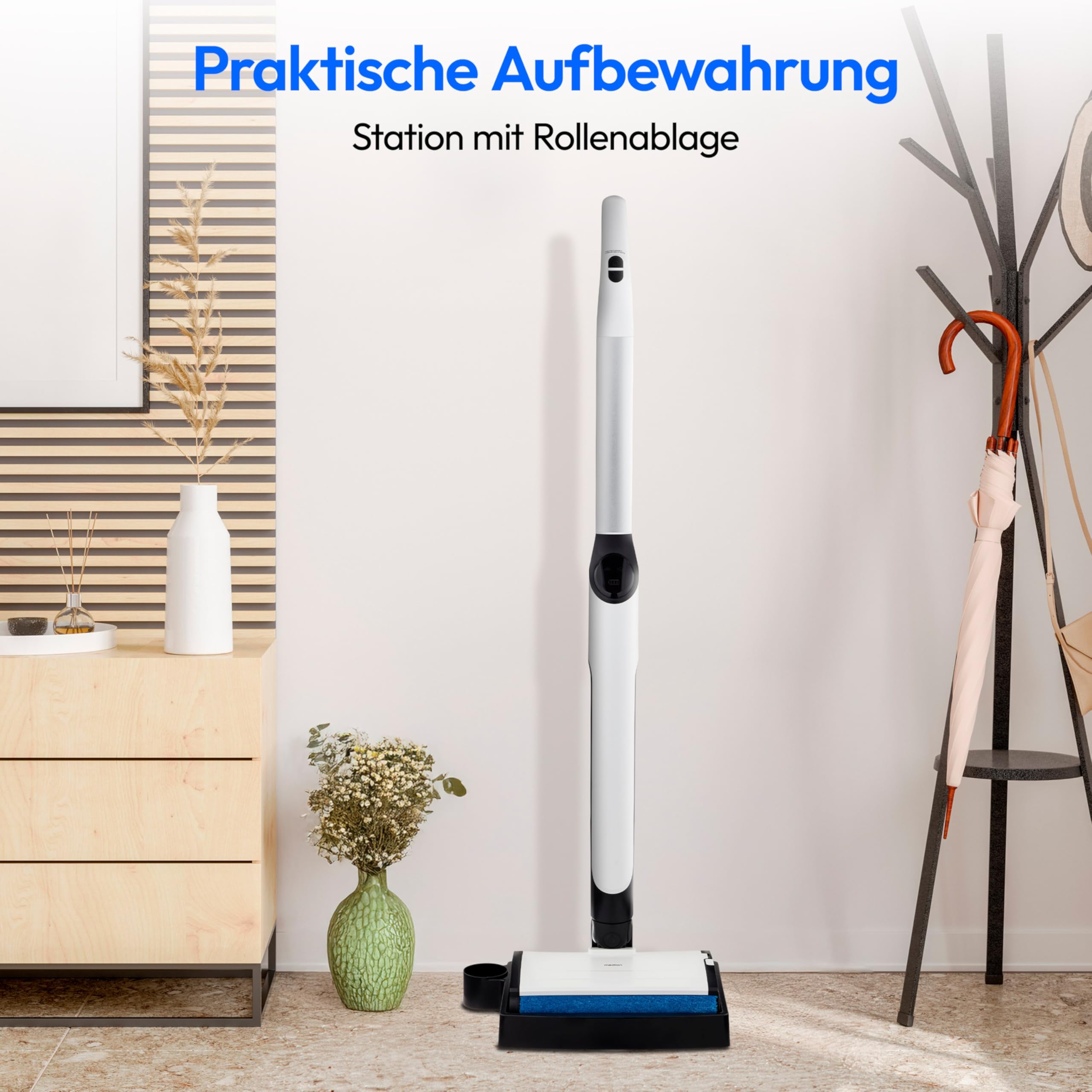MEDION Bodenwischer elektrisch H09 (elektrischer Wischmopp & Bodenreiniger, kabellose Bodenreinigung, getrennter Frischwasser & Schmutzwassertank, bis zu 45 Min., Bürstenrolle für Hartböden)