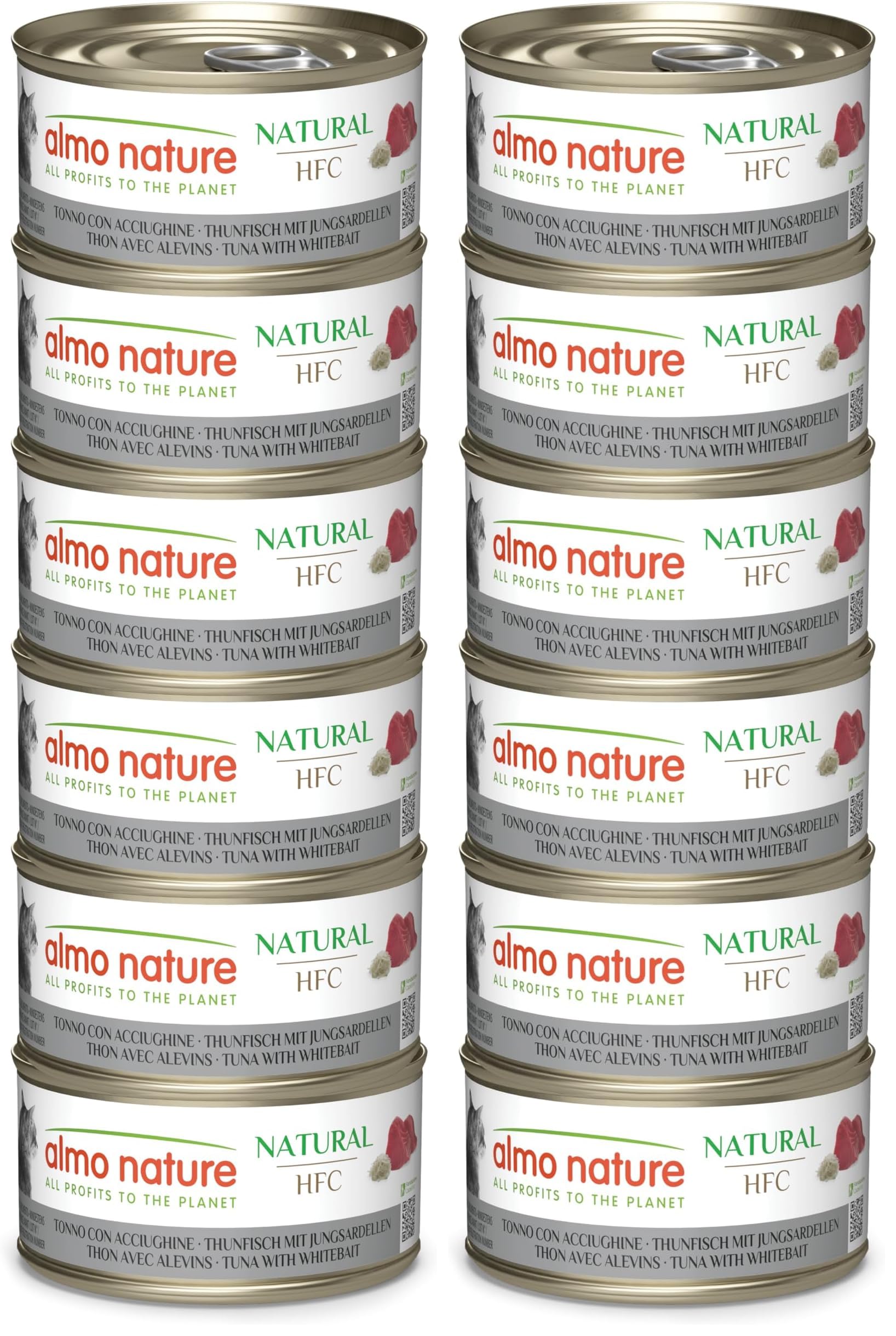Almo Nature HFC Natural - Nassfutter für ausgewachsene Katzen - Thunfisch & Jungsardellen - Human Grade, Glutenfrei - 6 x 70g (Packung mit 2)