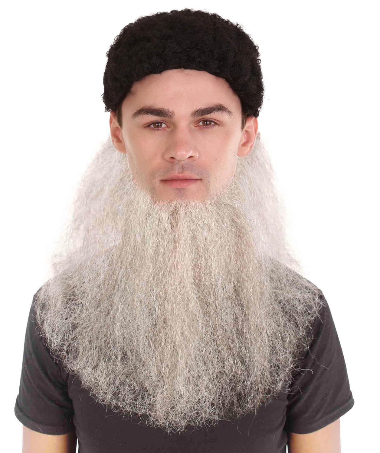 HPO Men's Human Hair Blend Long Beard Cosplay Facial Hair (Mix-White)