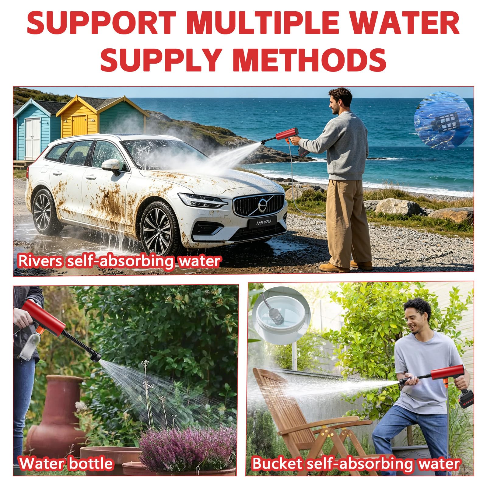 Limpiador a Presión con 2 Baterías 2600 mAh, 30 Bar, 150W | Pistola de Limpieza Portátil, Manguera 5 m, Boquilla 6 en 1 y 180°, Jarra de Espuma, Filtro, Maletín, UE