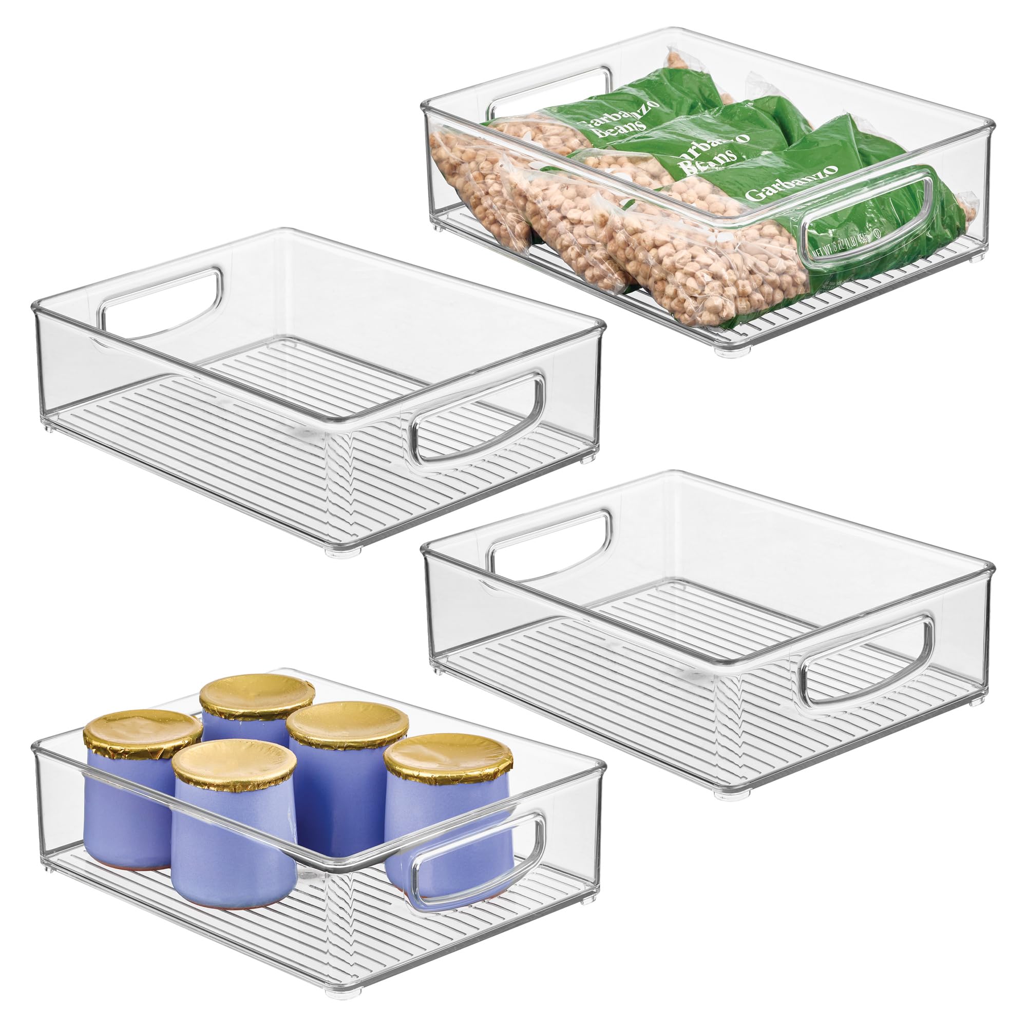 InterDesign iDesign - Contenedor apilable de plástico para despensa, organizador con asas para armarios o nevera, juego de 4, transparente