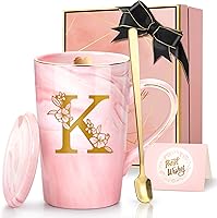 Personalized Letter K Pink Marble Ceramic Coffee Mug 14oz - Handmade Luxury Gift for Women, Mom, Grandma, Birthday Christmas Mother's Day