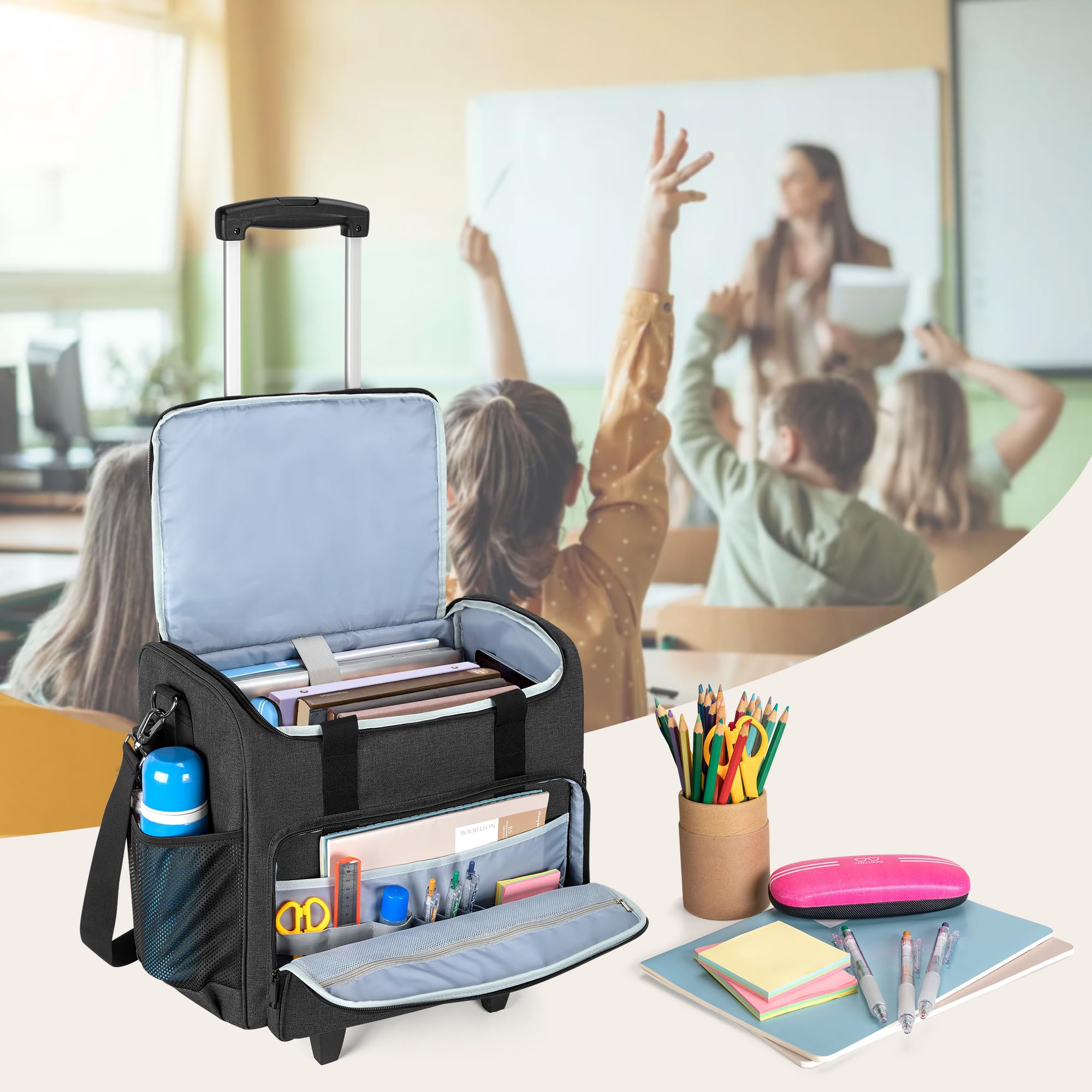 Trunab Sac à roulettes pour Enseignant avec Fond Rembourré et Chariot Amovible, Sac pour Enseignants avec Poches Rembourrées pour Garder Ordinateur Portable de 15,6"