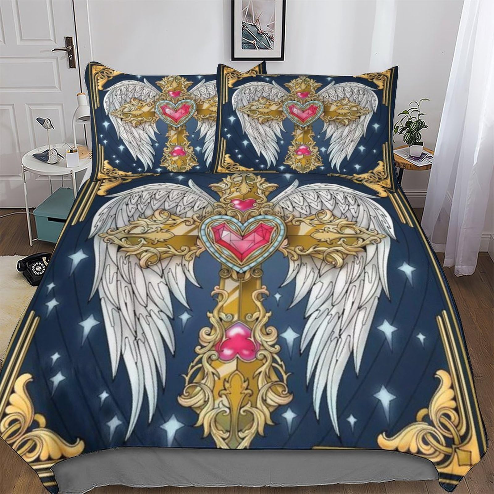 Housse de couette 220x240cm motif 3D Aile avec taies d'oreiller en microfibres