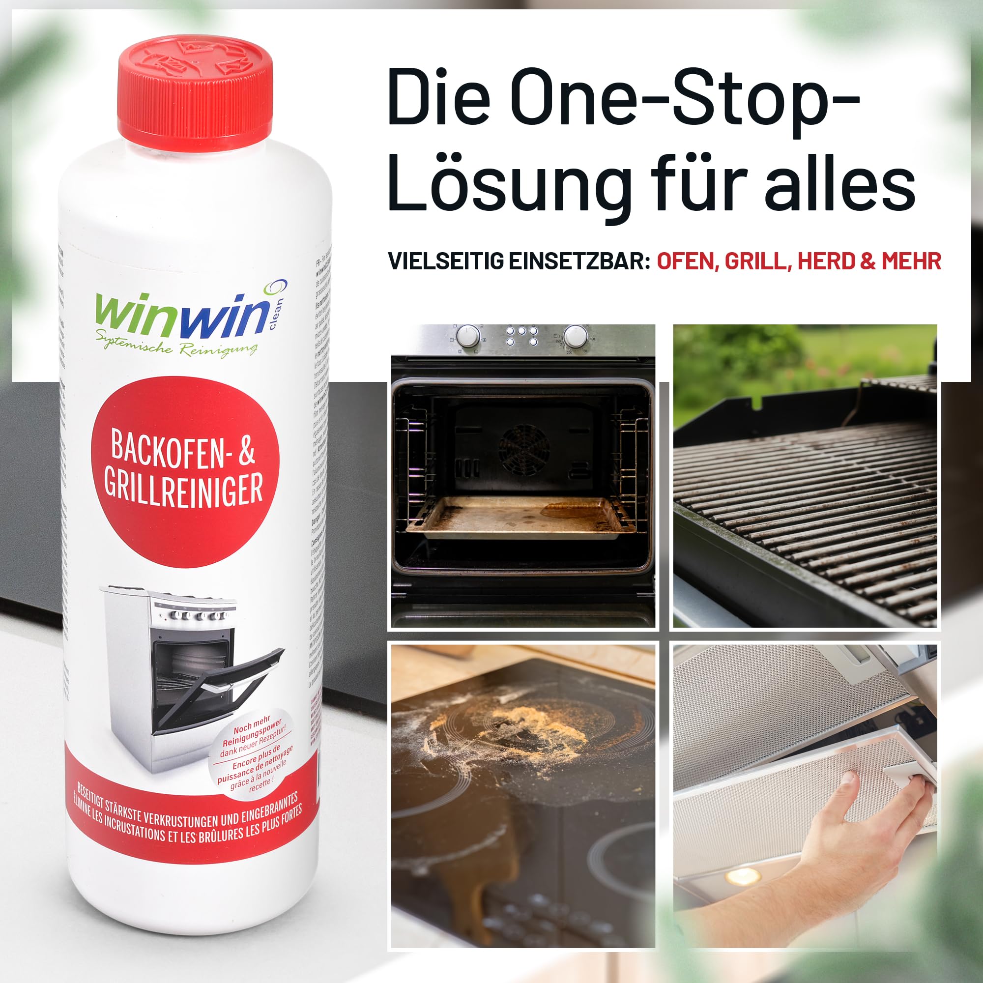winwinCLEAN® Backofenreiniger & Grillreiniger mit Pinsel [Testsieger Stiftung Warentest] Starker Intensivreiniger & Fettlöser für hartnäckige Ablagerungen I Backofen, Gasgrill, Ceranfeld – 0,5L