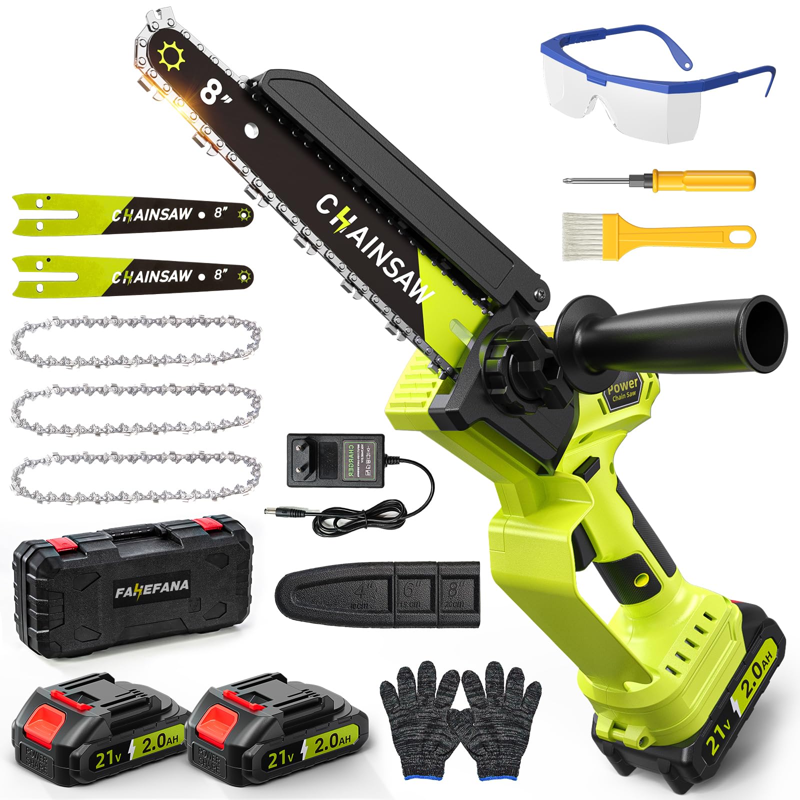 Mini Tronconneuse a Batterie 4000mAh, 8 Pouces 1300W Brushless Tronconneuse Électrique sans Fil avec Graisseur Automatique et Chaîne de Remplacement, Compatible Makita 18V, Idéal Extérieur & Jardinage