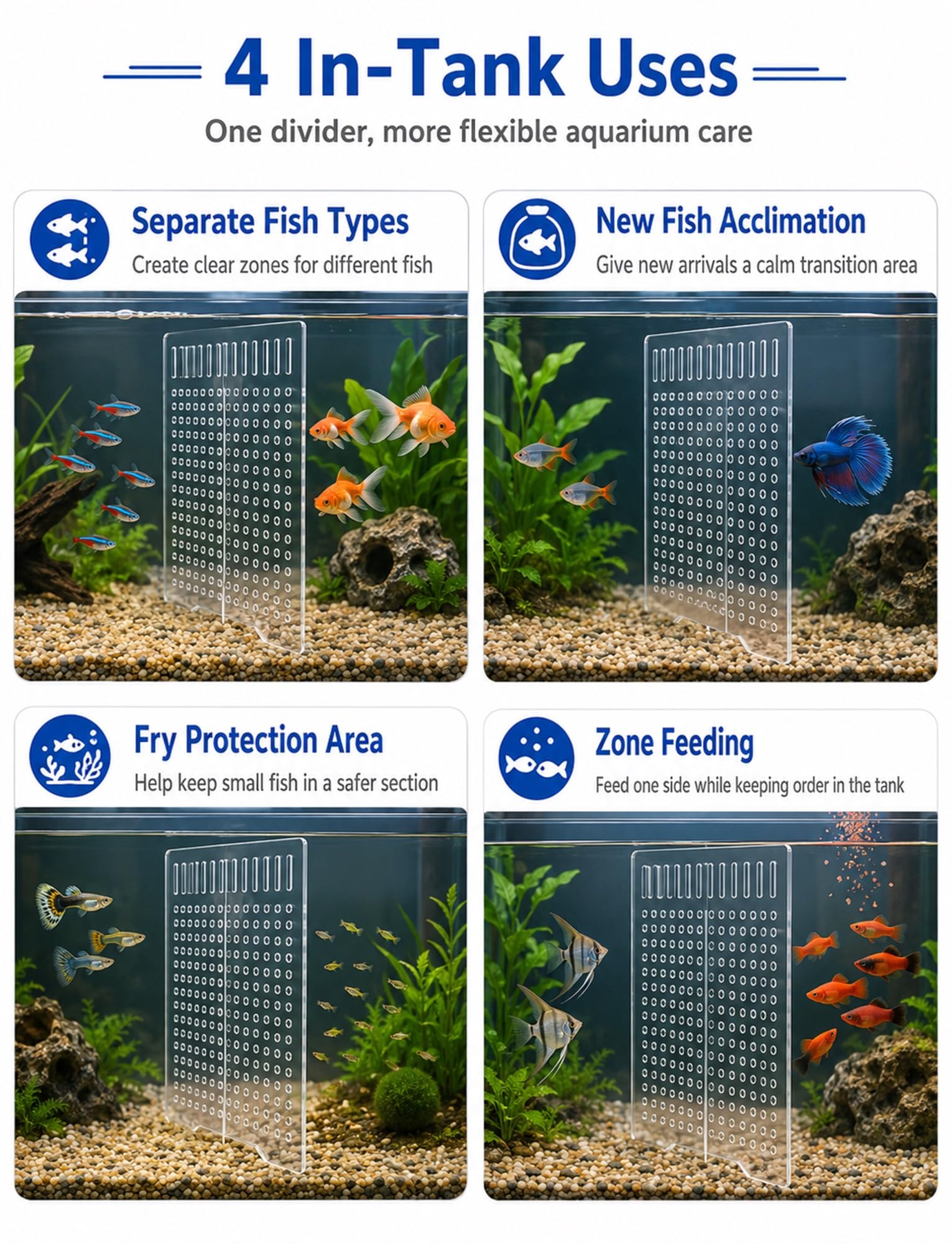 Générique Séparateur pour Aquarium 5 mm en Acrylique Transparent, Cloison de Bassin avec Ventouses Réglables, Panneau d’Isolement pour Poissons et Alevins(19x29 cm)