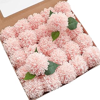 Floroom Artificial Dahlia Flowers 25pcs Real Looking Blush Foam Fake Ros...