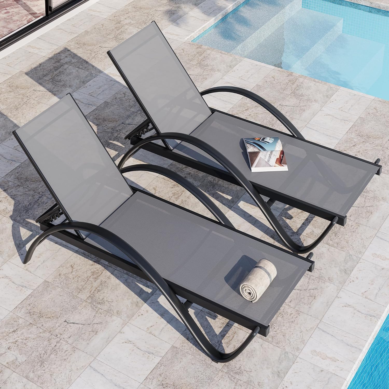 JY QAQA 2PCS Patio Outdoor Lounge Chaise with Wheels