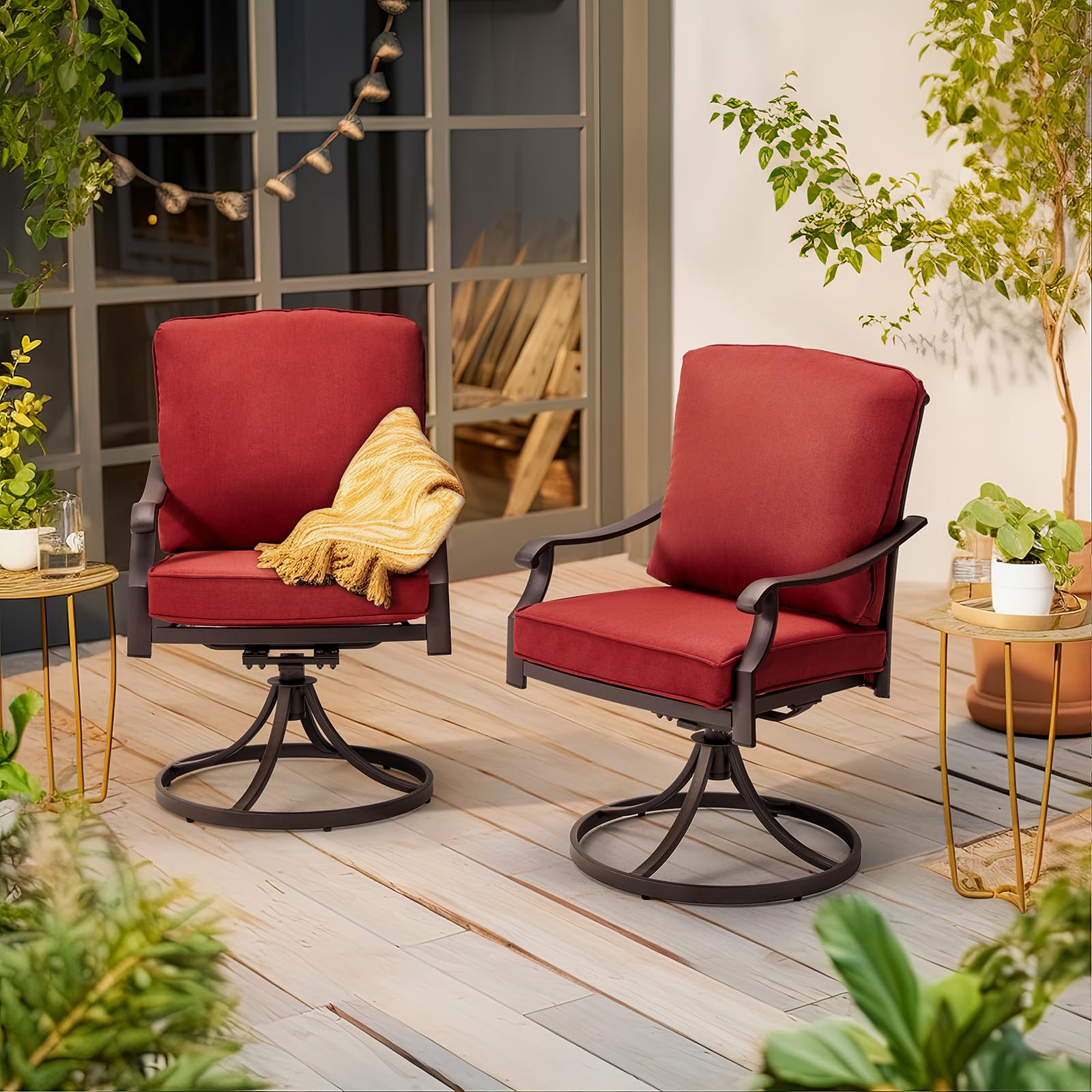 EROMMY Patio Swivel Chair Set of 2, Heavy Duty Outdoor Dining Chairs with Thickened Cushions, Metal Patio Chairs Gentle Rocker for Outside, Garden