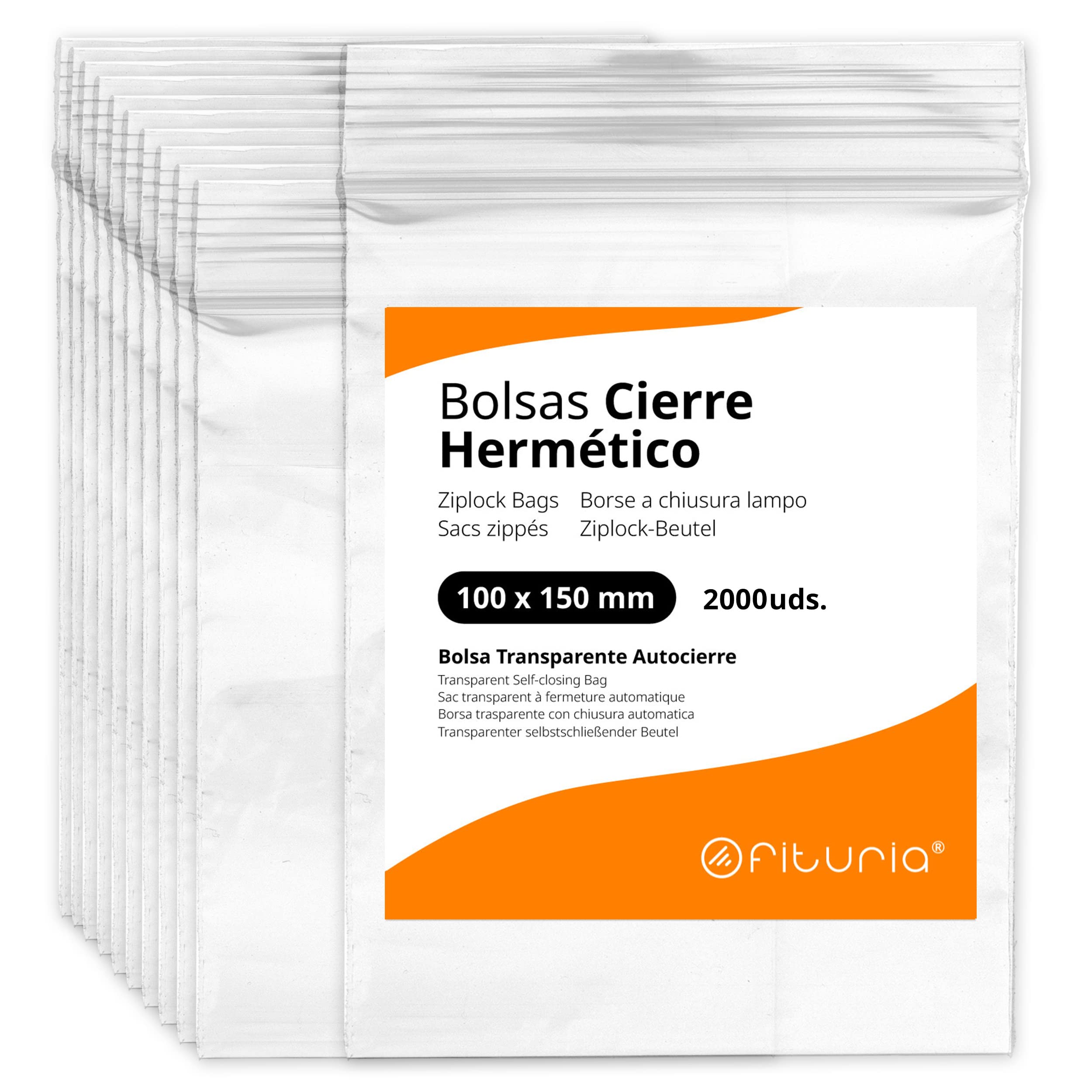 Bolsas con Cierre Hermético de Plástico Transparentes Ideales para Congelar Alimentos, Guarda Documentos, Bolsas Reutilizables y de Conservación - Ofituria (2000 Bolsas, 100 x 150 mm)